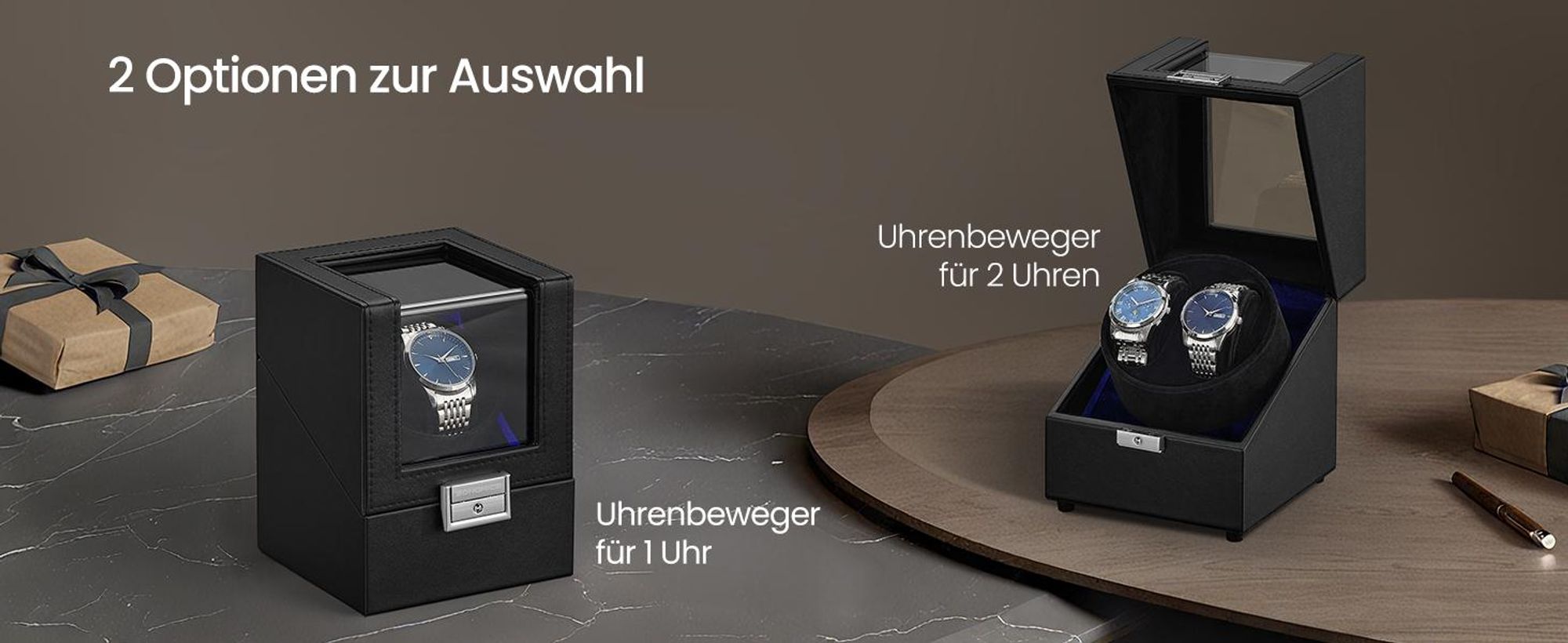 SONGMICS Uhrenbeweger für 2 Uhren, Automatik Uhrenbeweger, Uhrenbox, mit LED-Licht, Schmuckaufbewahrung, abschließbar, 4 Rotationsmodi, schwarz