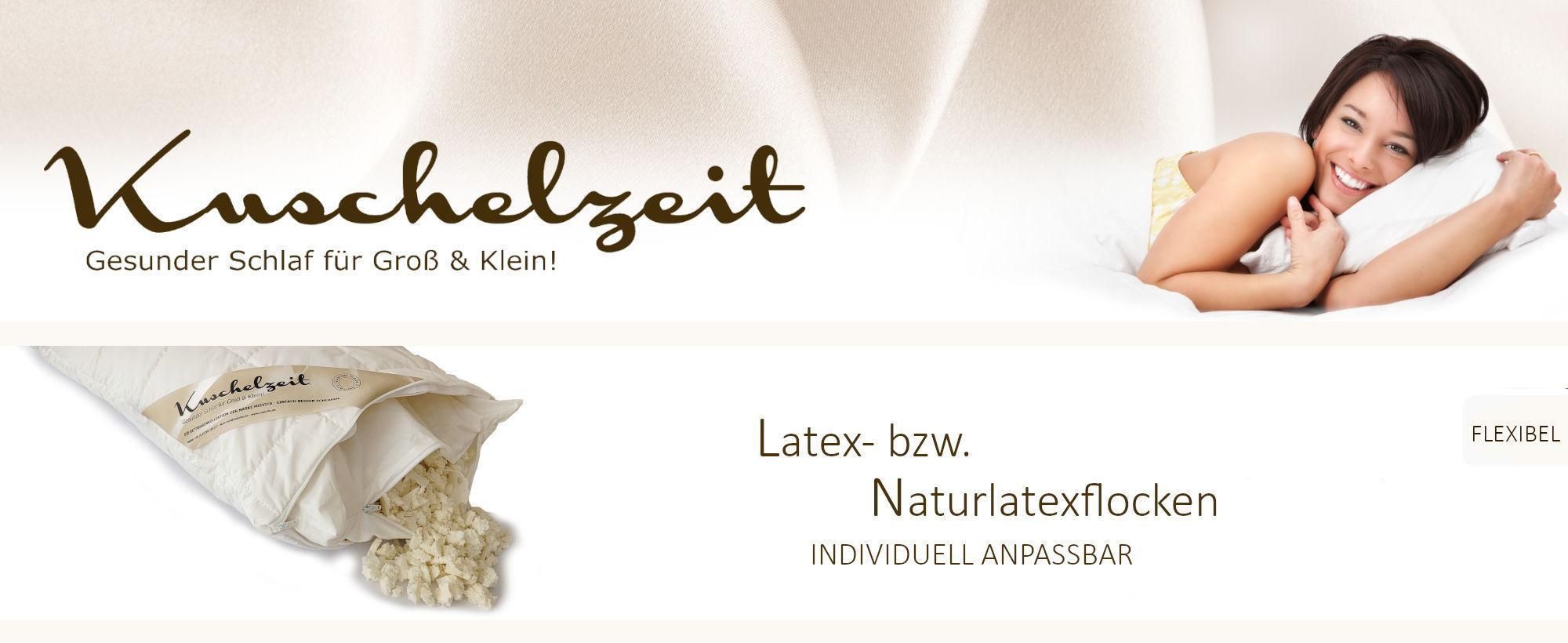 Naturlatex Flocken Kopfkissen Kuschelzeit in 40x80 cm - Nackenstützkissen mit individueller Höhenregulierung und kbA Bezug