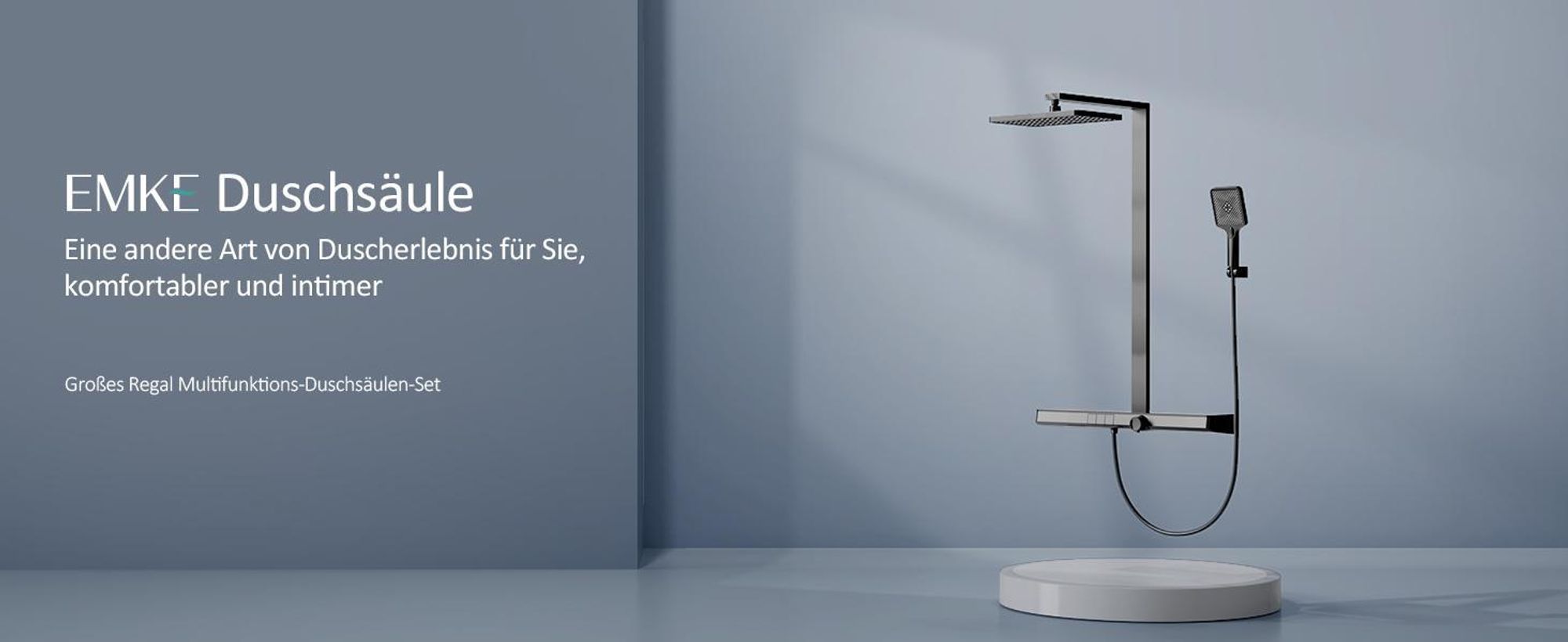EMKE Duschsystem Luxus-Duschset mit Thermostat, extrabreite 710 mm Glasablage, Regendusche, Bad- & Duscharmaturen Matt Schwarz