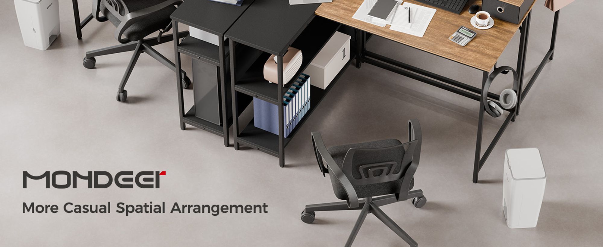 Mondeer L-Förmiger Computertisch Abnehmbare Monitorständer mit 2 Schubladen Schreibtisch mit 2 Regalen links oder rechts 120x90x90cm Schwarz