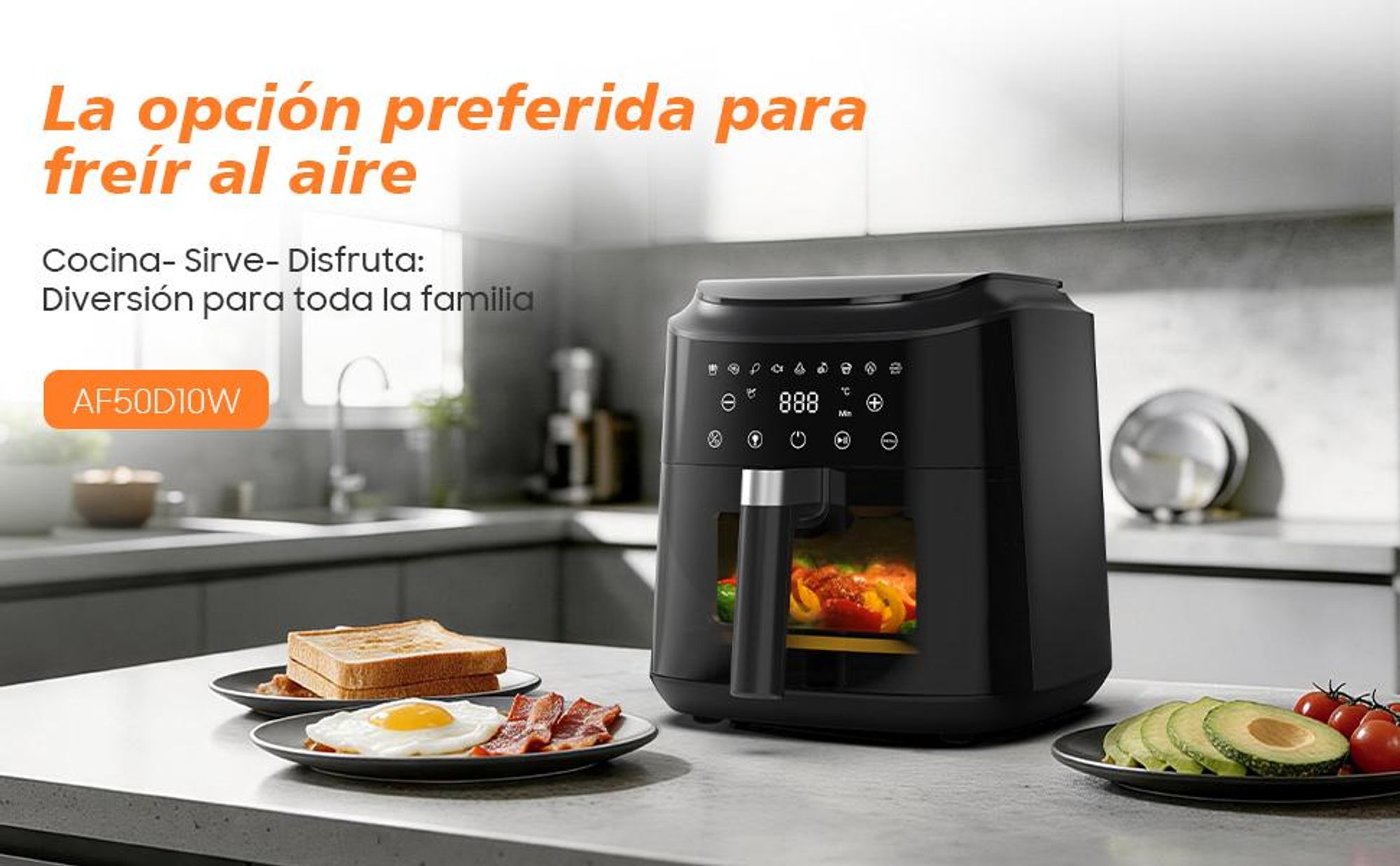 Freidora de aire 6L Airfryer, 9 programas, 40–200 °C, función mantener caliente, ventana de visualización, revestimiento antiadherente, 1650 W,