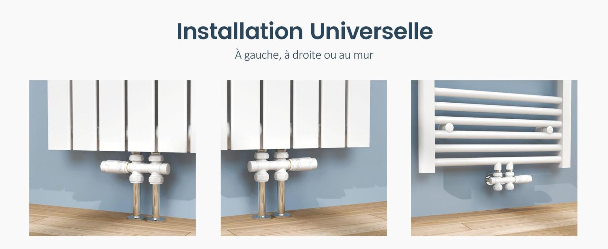 EMKE Robinet de raccordement Vanne avec thermostat pour radiateur Sèche-serviettes, 7 variateurs de vitesse, φ16*G1/2", Blanc