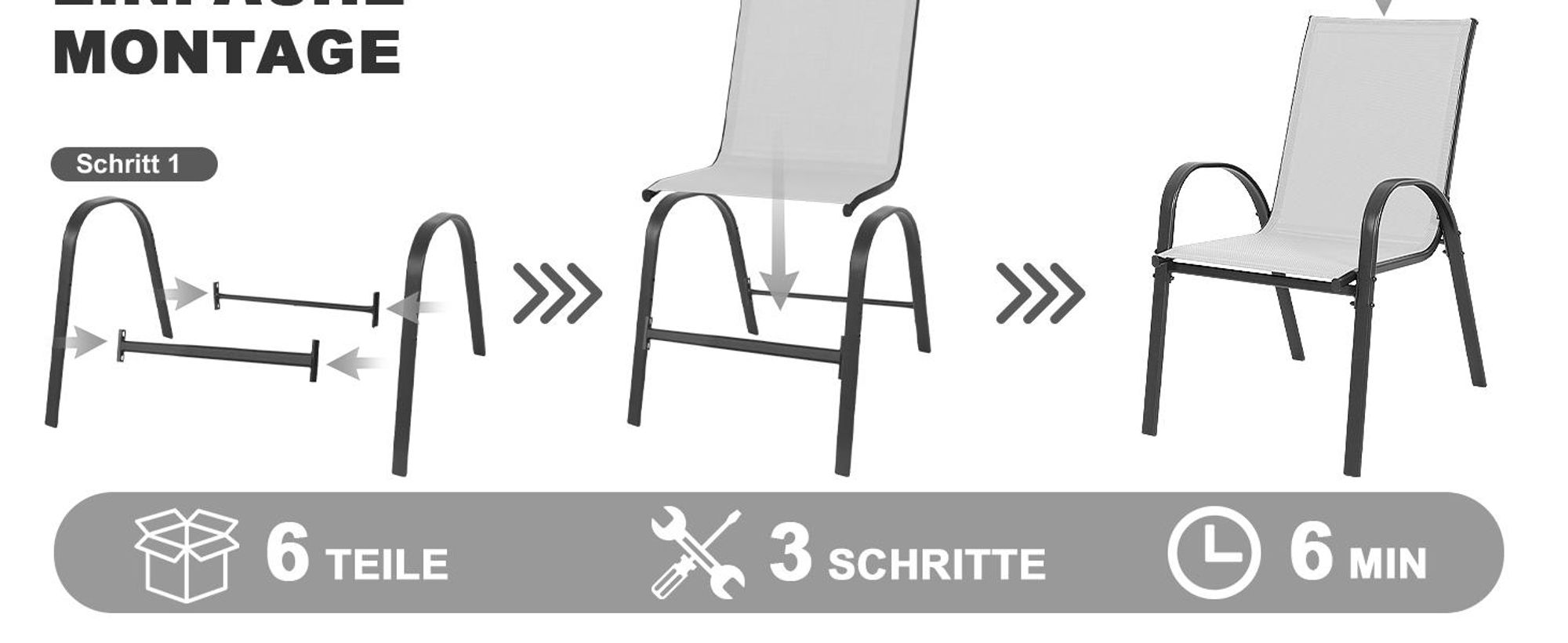 Avestar Gartenstühle 4er Set, Stapelstühle, hochdichtes Textilene, wetterfeste Esszimmerstühle, Gartenmöbel mit Armlehnen, Grauweiß