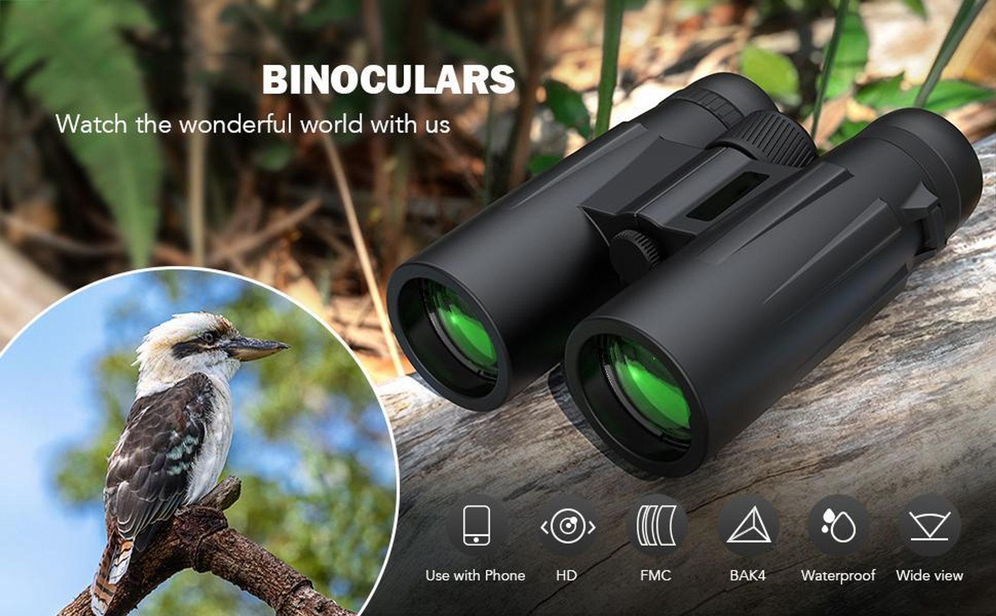Fernglas 12x50 HD Kompakte Ferngläser wasserdicht für Vogelbeobachtung, Jagd, Wandern, Sightseeing, FMC-Linse Feldstecher