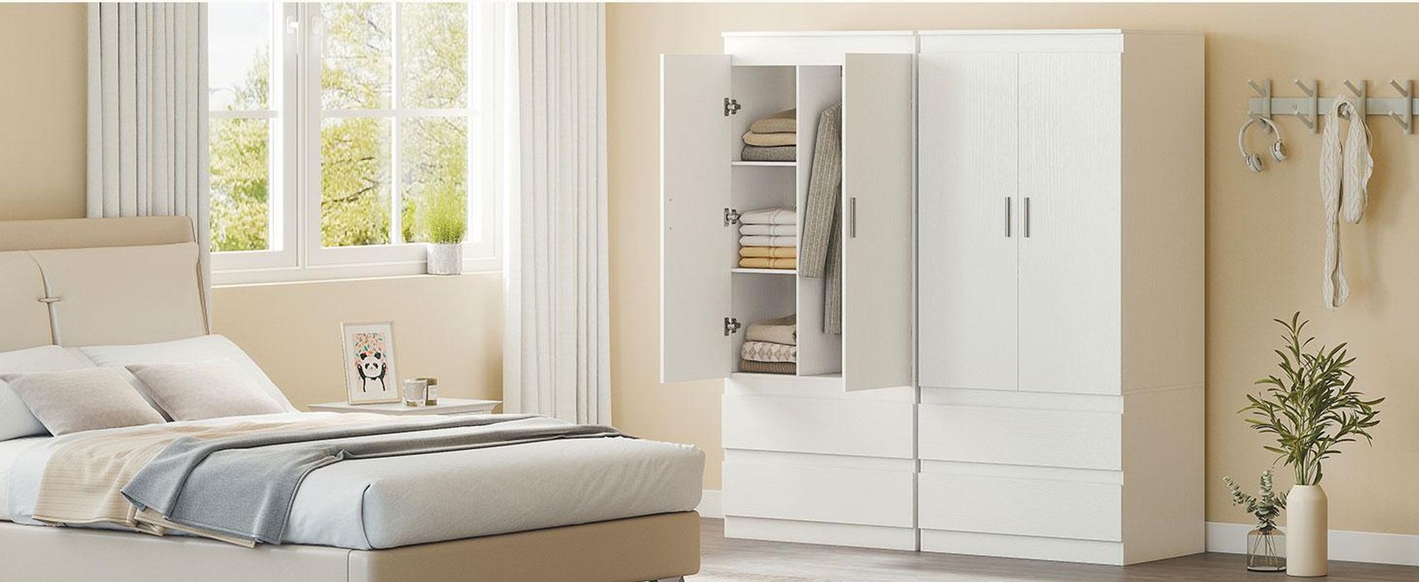 HOMCOM Kleiderschrank mit 2 Soft-Close-Türen Garderobenschrank mit 2 Schubladen