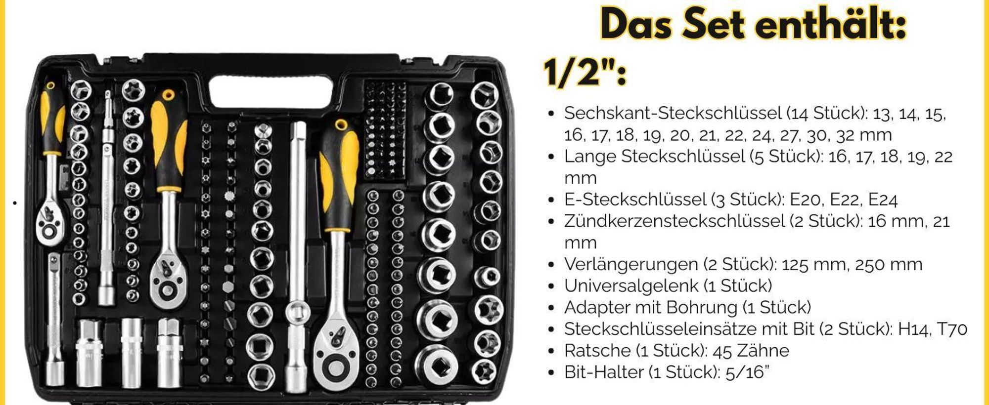 TOPEX Werkzeugkoffer 219-tlg: 1/2", 3/8", 1/4" Nüsse, Ratschen, Bits, Knarrenkasten, Für Kfz, Werkstatt & Heimwerker, Universal-Set