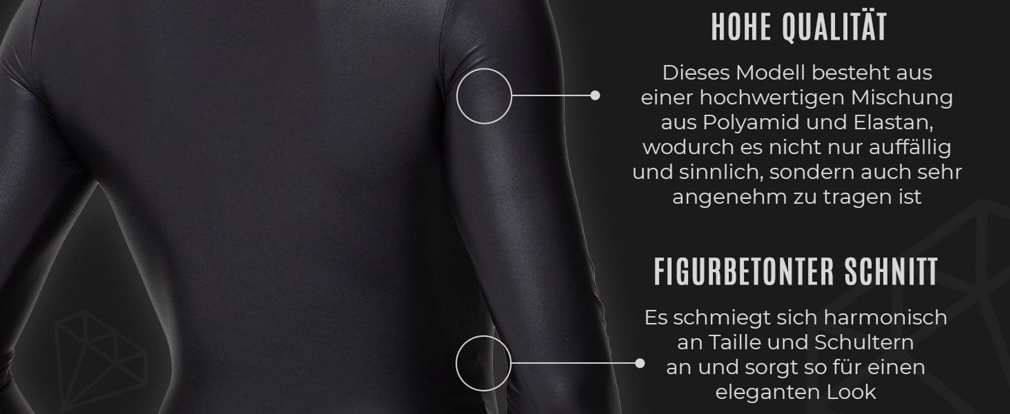 Gatta Body Rollkragen BLACK BRILLANT Langarm Einteiler glänzender Bodysuit, L