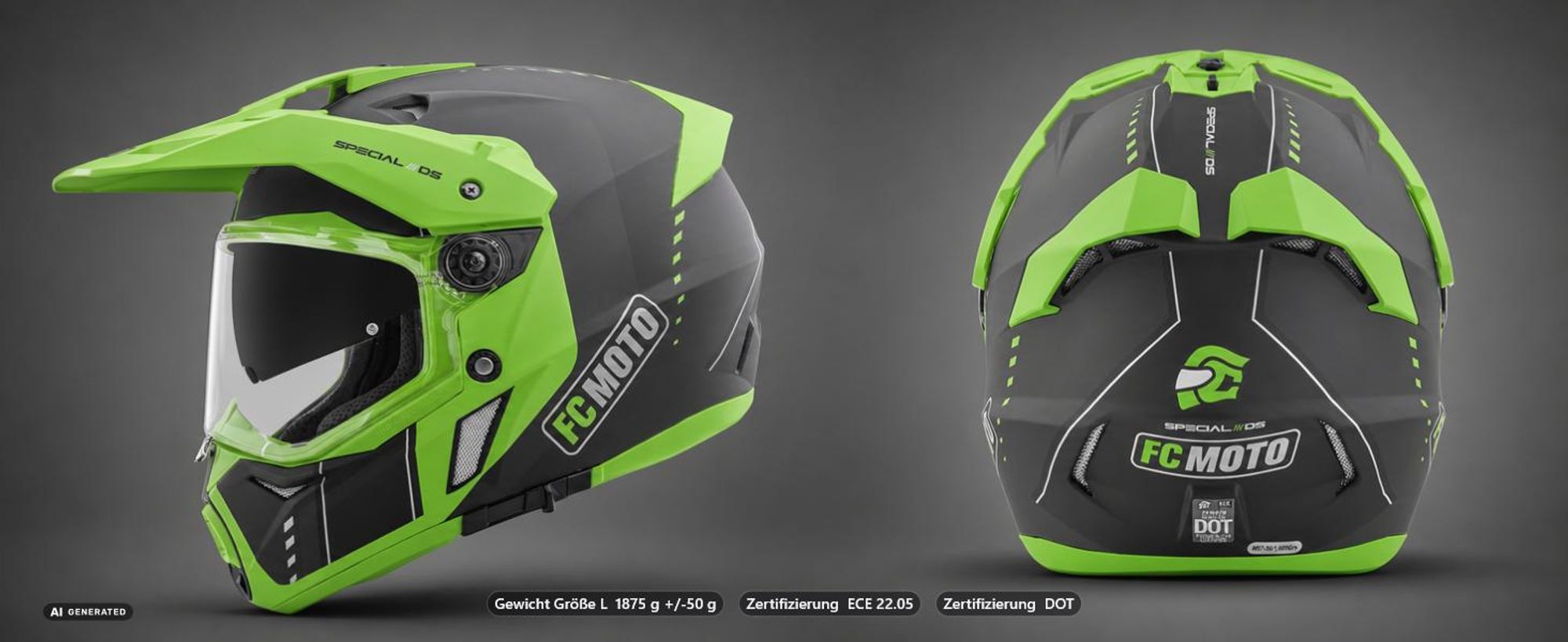FC-Moto Merkur Pro Air Enduro-Helm, schwarz/grün, M