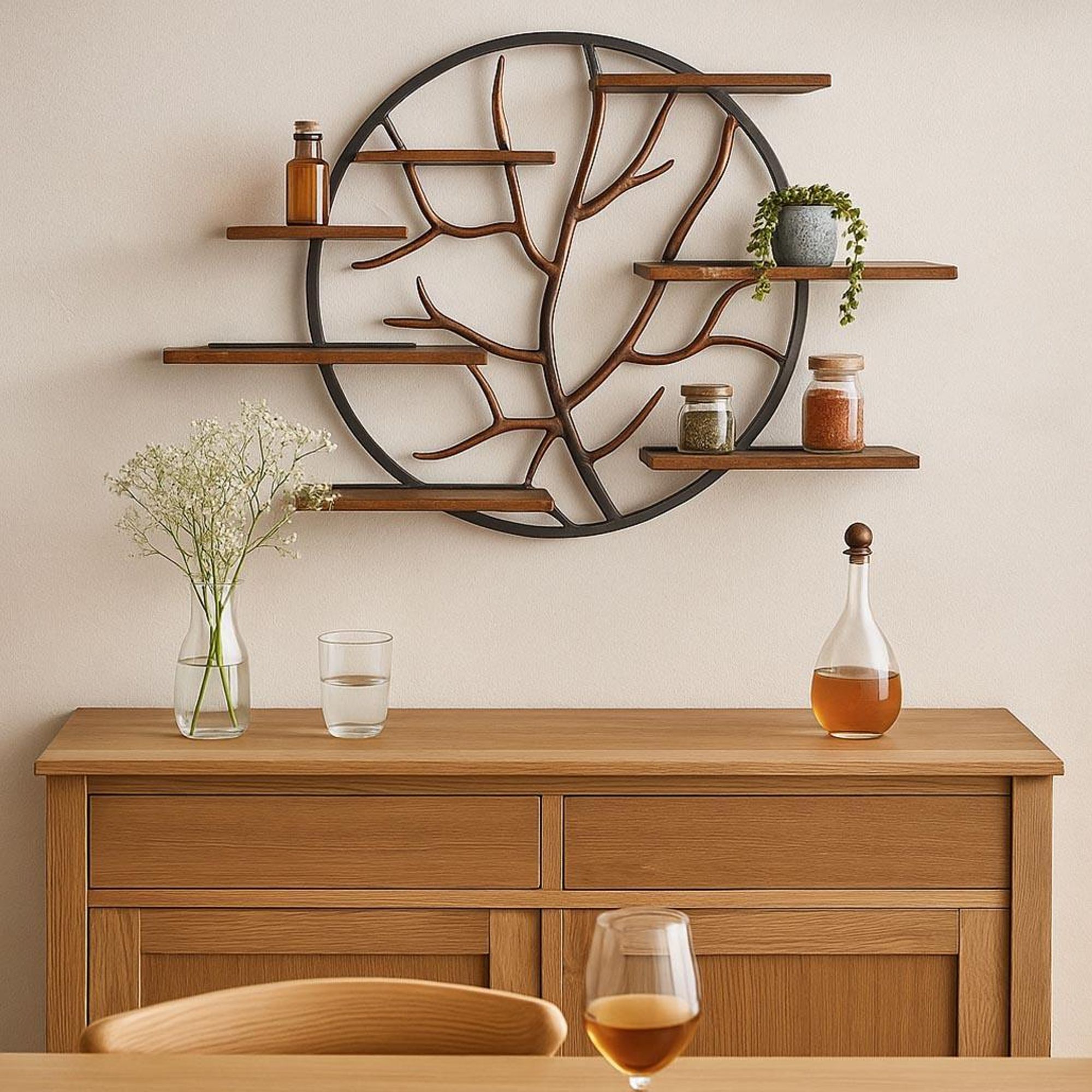 Kobolo Wandregal EDEN mit 6 Böden aus Holz Metall 115x15x61 cm Hängeregal Bücherregal Holzregal Metallregal Wandboard Schweberegal Ablageregal