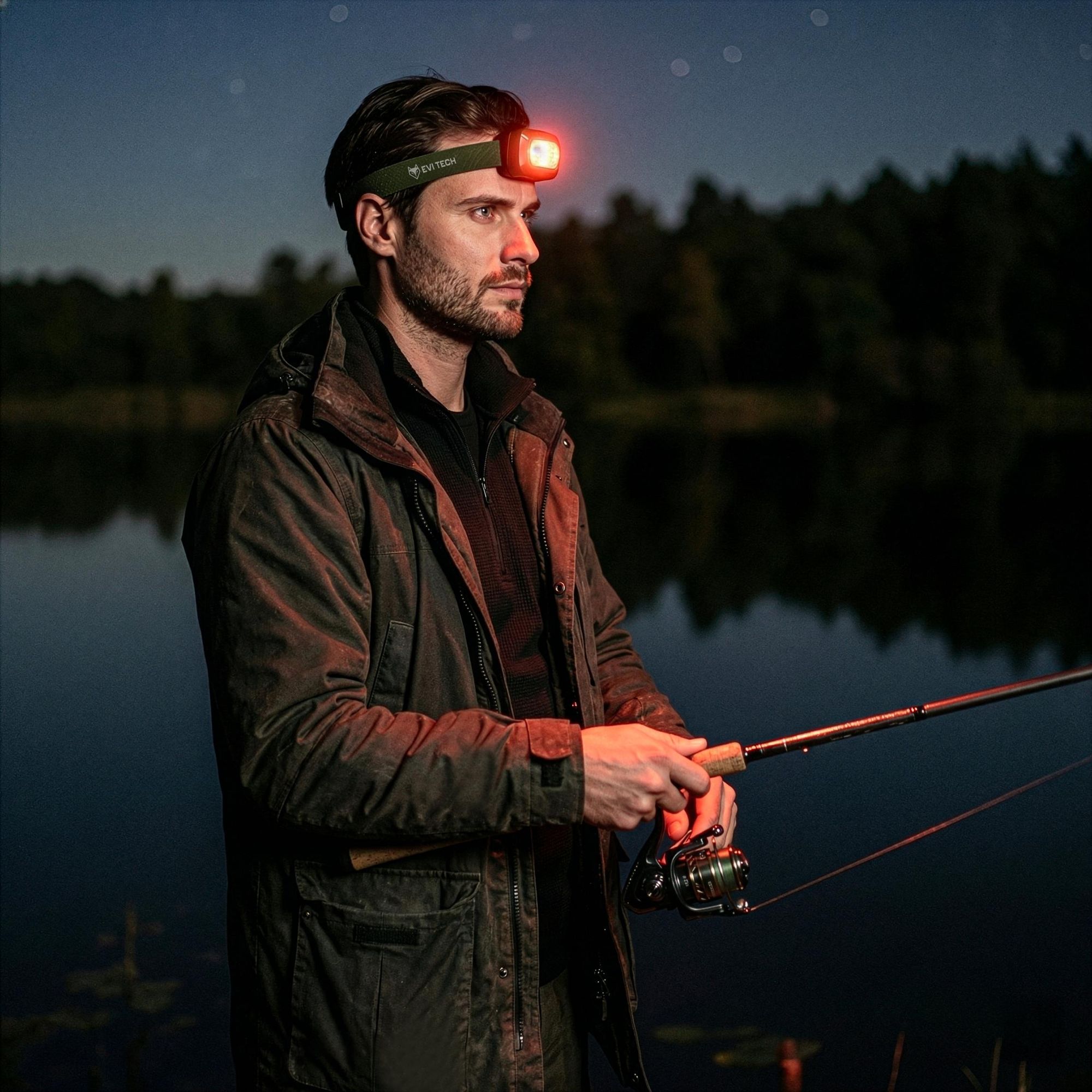 EVI TECH WaveBeam 300 LED Stirnlampe Akku USB-C Bewegungssensor 300lm Wasserdicht IP55 Kopflampe mit Rotlicht Outdoor Laufen Camping Grün