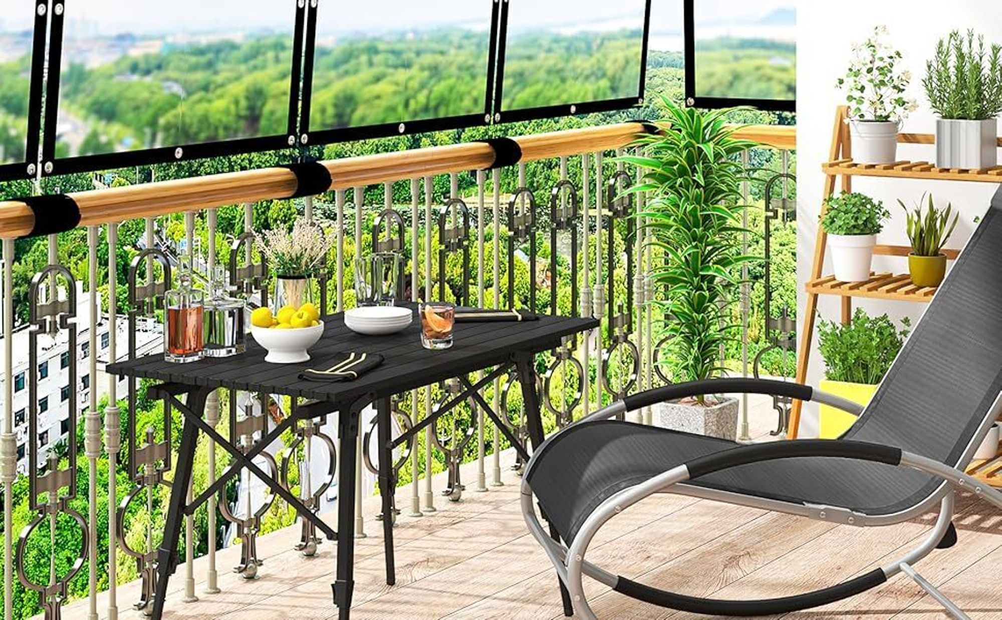 WOLTU Campingtisch Klapptisch aus Alu mit Packtasche, Höhenverstellbar, 90x52X(45-72) cm, Farbe: schwarz