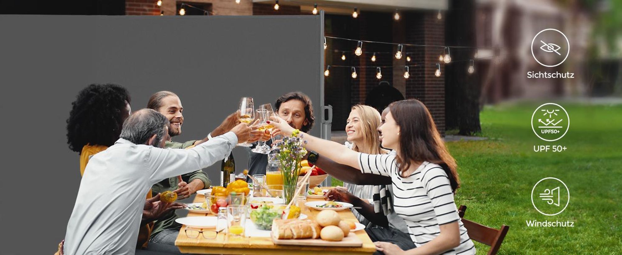 SONGMICS Seitenmarkise,Markise,160 x 350 cm,  ausziehbar, aus 220 g/m² Polyester, Sichtschutz, Sonnenschutz, blickdicht, Seitenrollo, für Balkon, Terrasse, Garten, anthrazit ASG162G05
