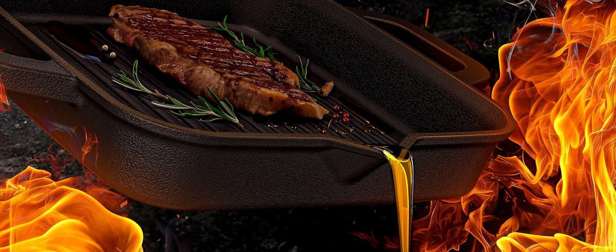 Gusseisenpfanne über offenem Feuer – ideal fürs Outdoor-Cooking & Camping-Gerichte.
