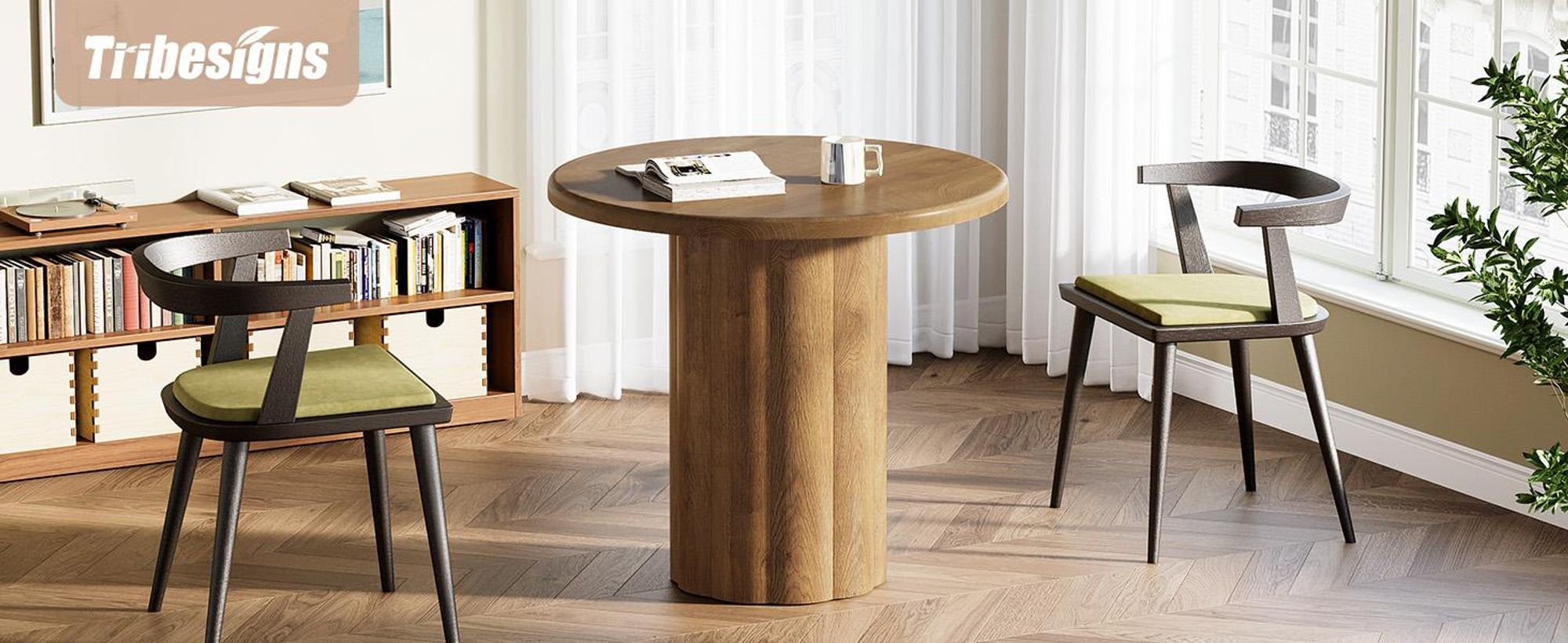 Tribesigns Runder Schreibtisch 80 cm , kleiner Konferenztisch für 4 Personen mit stabilem Gestell, Bürotisch, Empfangstresen, Braun