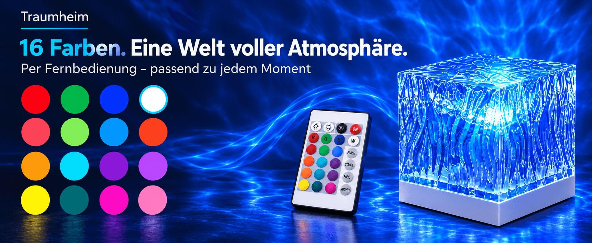 16 Farben Polarlicht Projektor, Nachtlicht mit Fernbedienung, Wasserwelligkeitslicht,USB-C Nachttischlampe, Stimmungslicht, für Schlafzimmer, Party