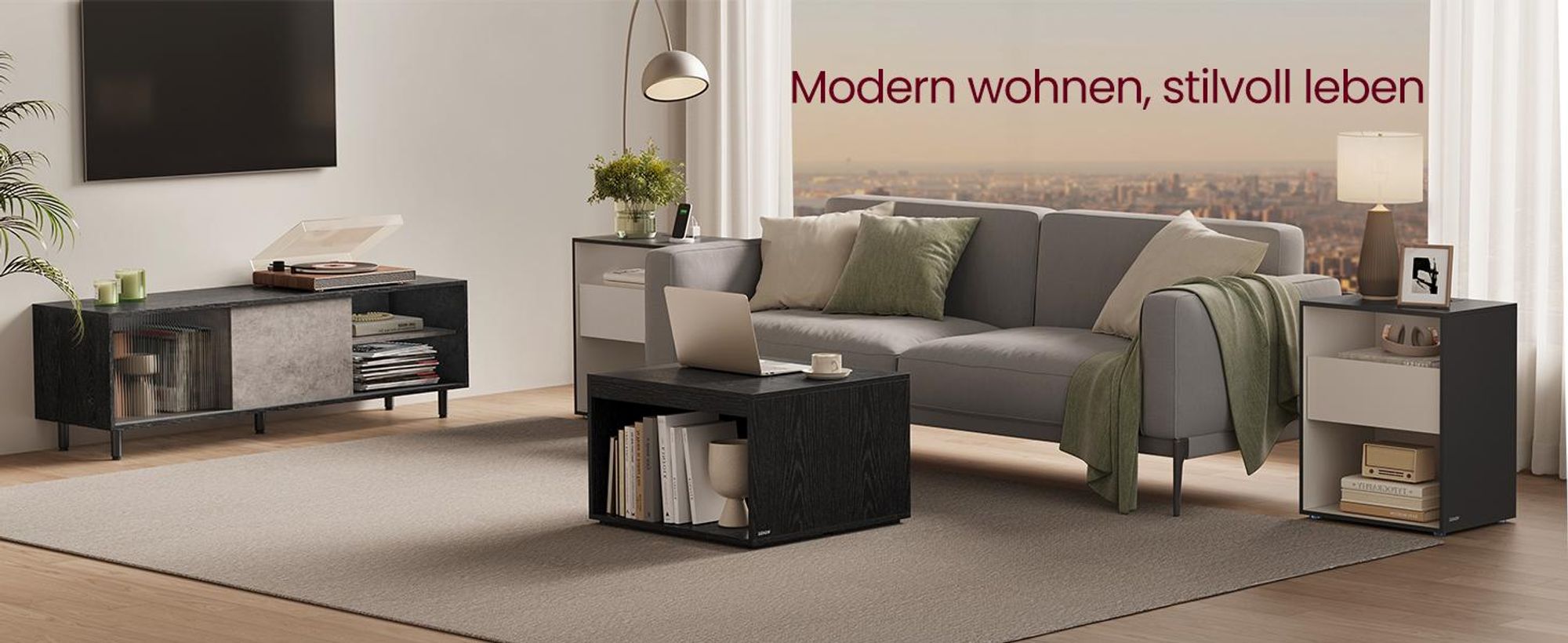 VASAGLE Toolless-Technologie Nachttisch, Beistelltisch mit Ladefunktion, Nachtschrank