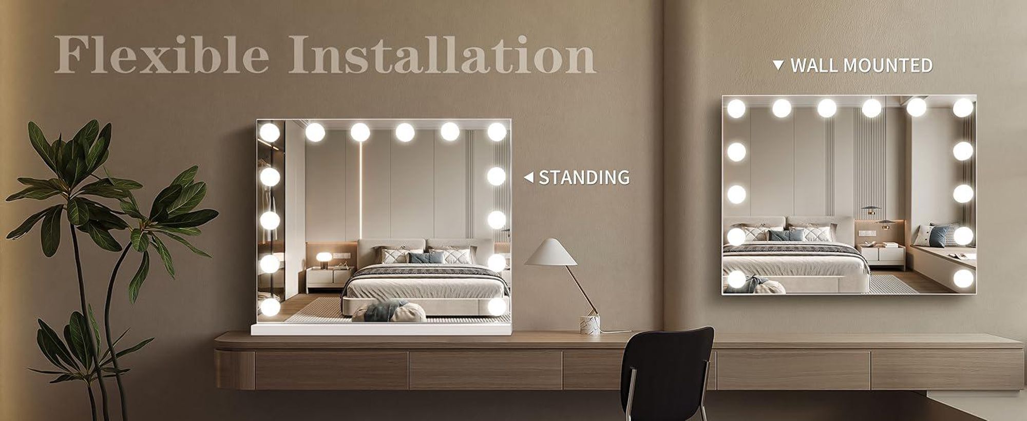VANITII Hollywood Schminkspiegel 50cm x 40cm Spiegel Dimmbar mit Beleuchtung 14 Dimmer Leuchten 3 Lichtmodus Kosmetikspiegel für Badzimmer Schminktisc