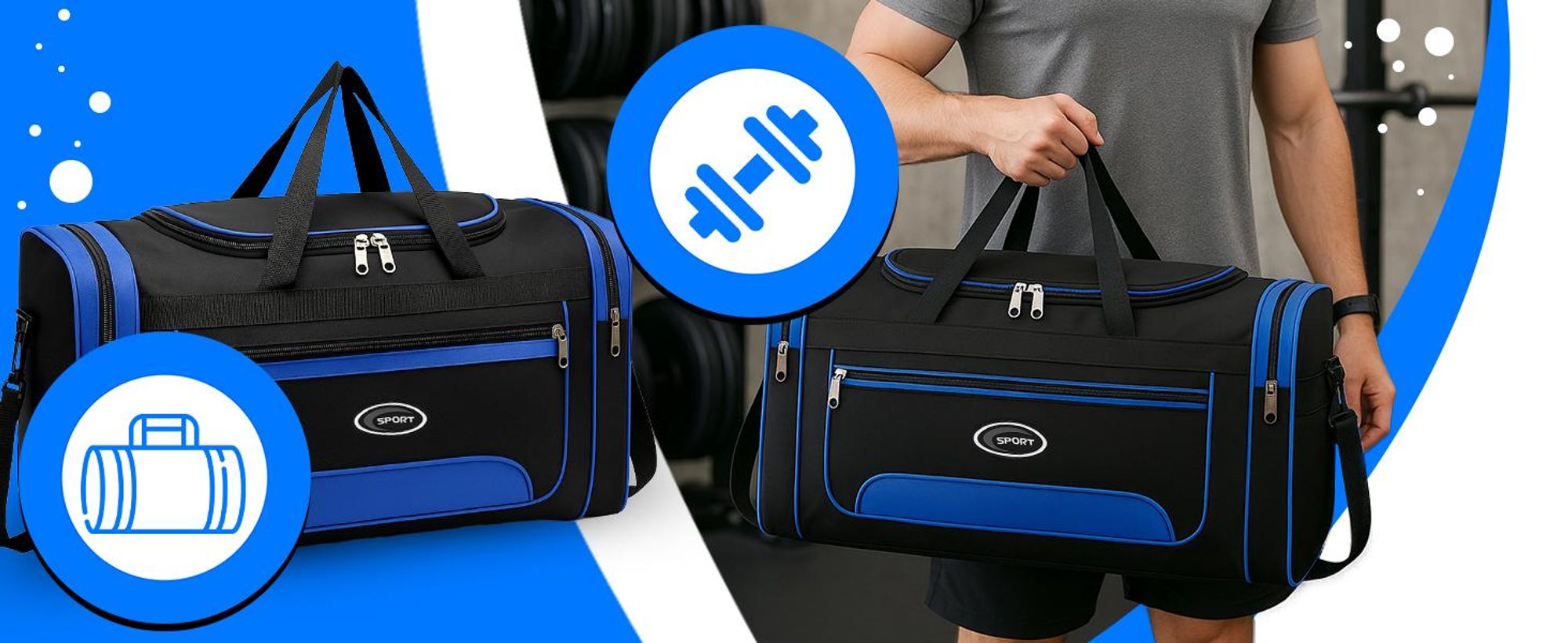 Sporttasche Sport Tasche Fitness 60 cm Reisetasche Fitnesstasche Gym Umhängetasche Arbeitstasche Damen Herren Jungen Mädchen Schwarz Retoo