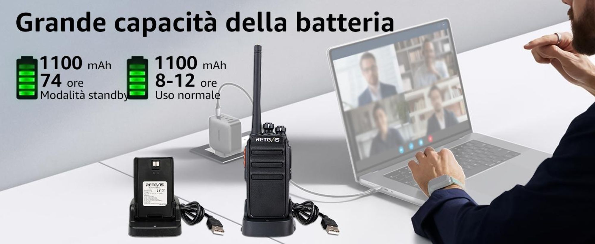 Retevis RT24 Walkie Talkie PMR446, Ricetrasmittenti Professionali a lungo raggio, con auricolare e caricabatterie USB, per campeggio in famiglia