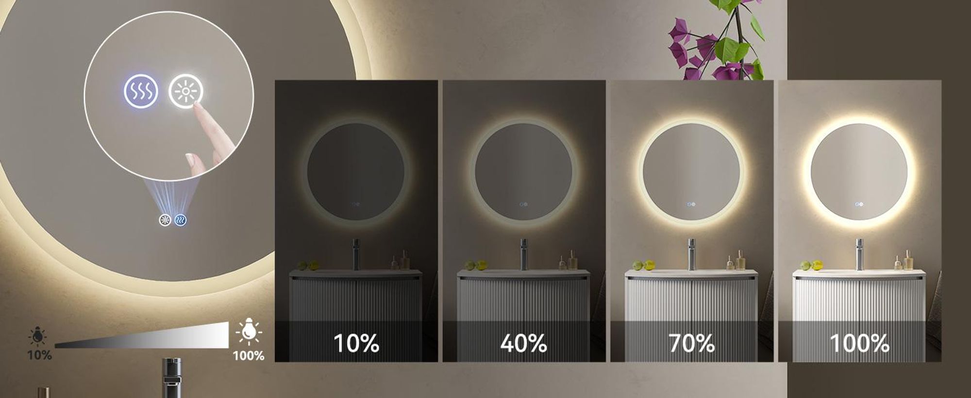 Badspiegel mit 3 Lichtfarben Helligkeit Einstellbar