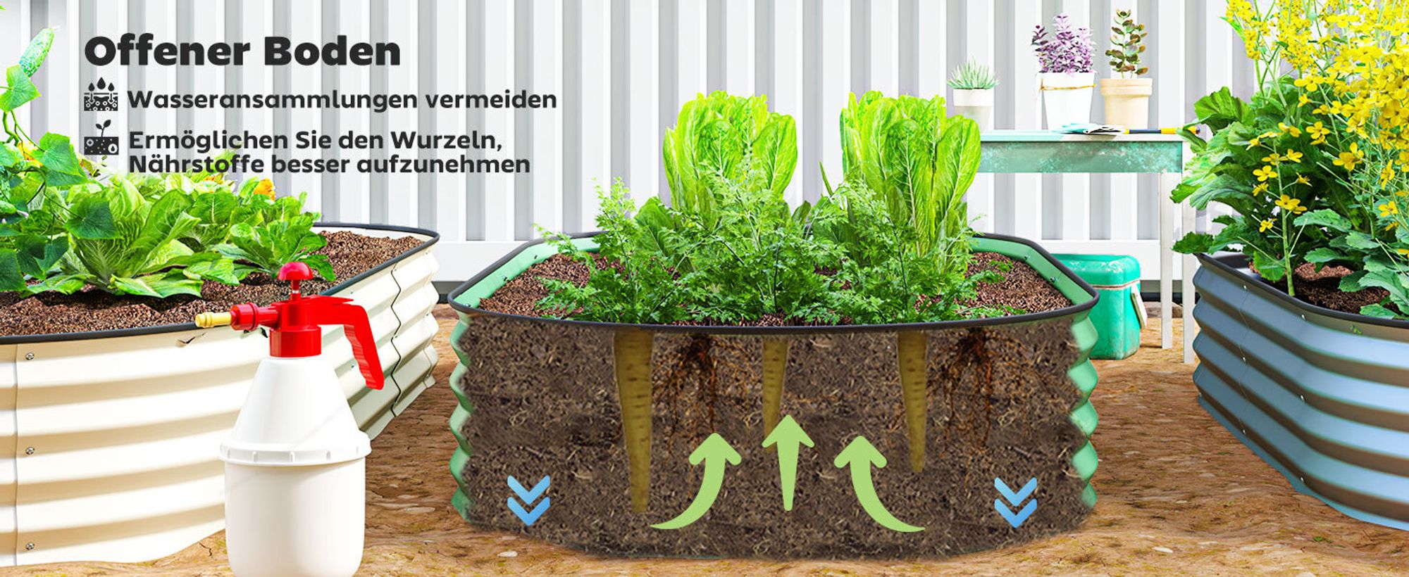 Outsunny 2er-Set Hochbeet aus Stahl, Pflanzbeet Frühbeet Gartenbeet Blumenkasten stapelbar, Pflanzkasten Gemüsebeet 181x93x30cm