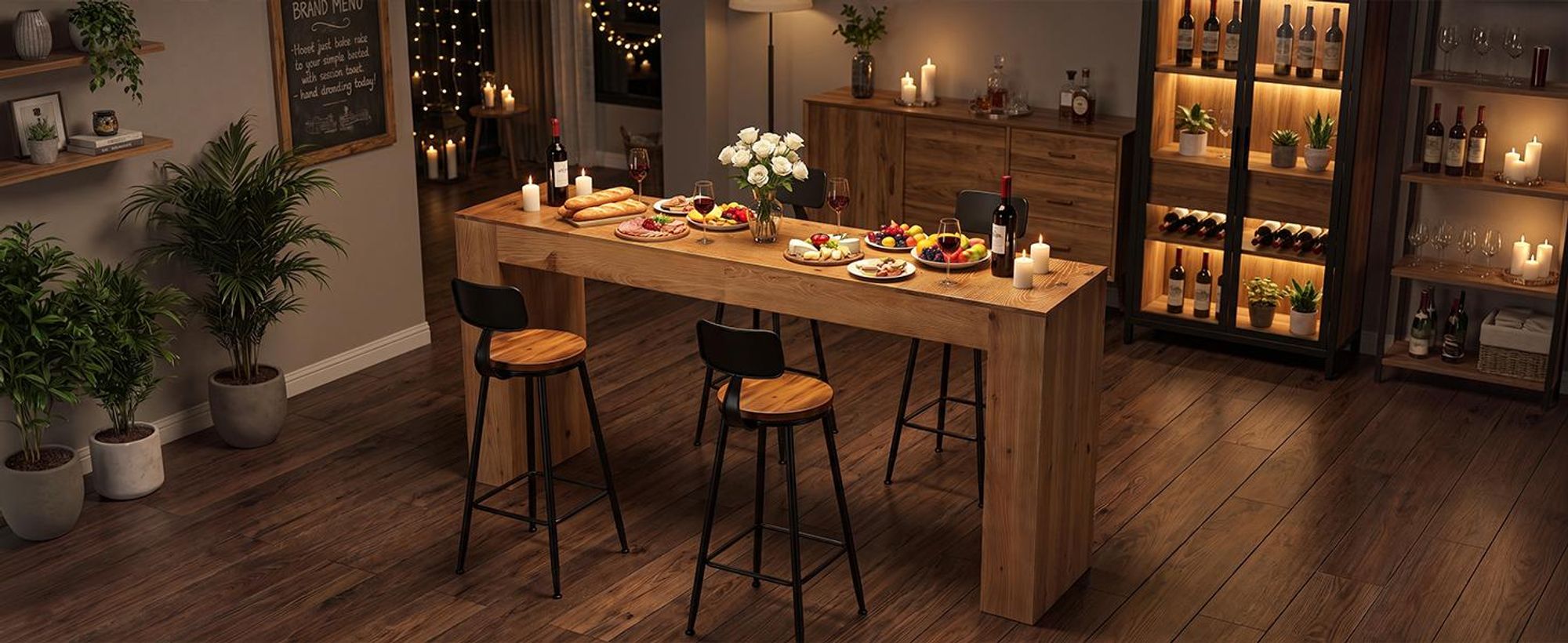 Stehtisch, 180 cm langer Bartisch aus Massivholz, Rechteckiger Stehtisch im Landhausstil, schmale Kaffeebar für Küche, Esszimmer, Wohnzimmer, Bistro