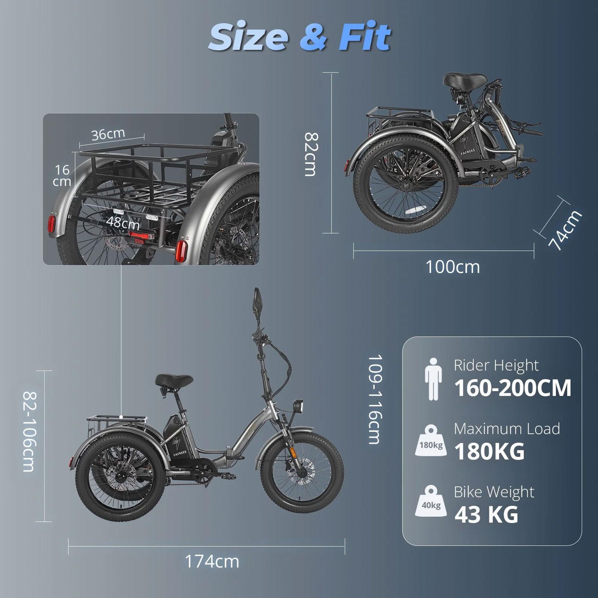 FAFREES F20 Mate trójkołowy E-bike - Bateria 48V21AH 20-Calowe Opony Hamulcami Hydraulicznymi - Szaro-niebieski