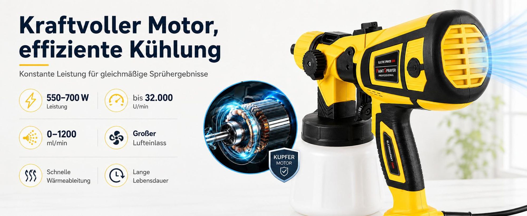 Farbsprühsystem Elektrisch Lackierpistole Farbsprühgerät 700W 1,4L 5 Kupferdüsen 3 Muster