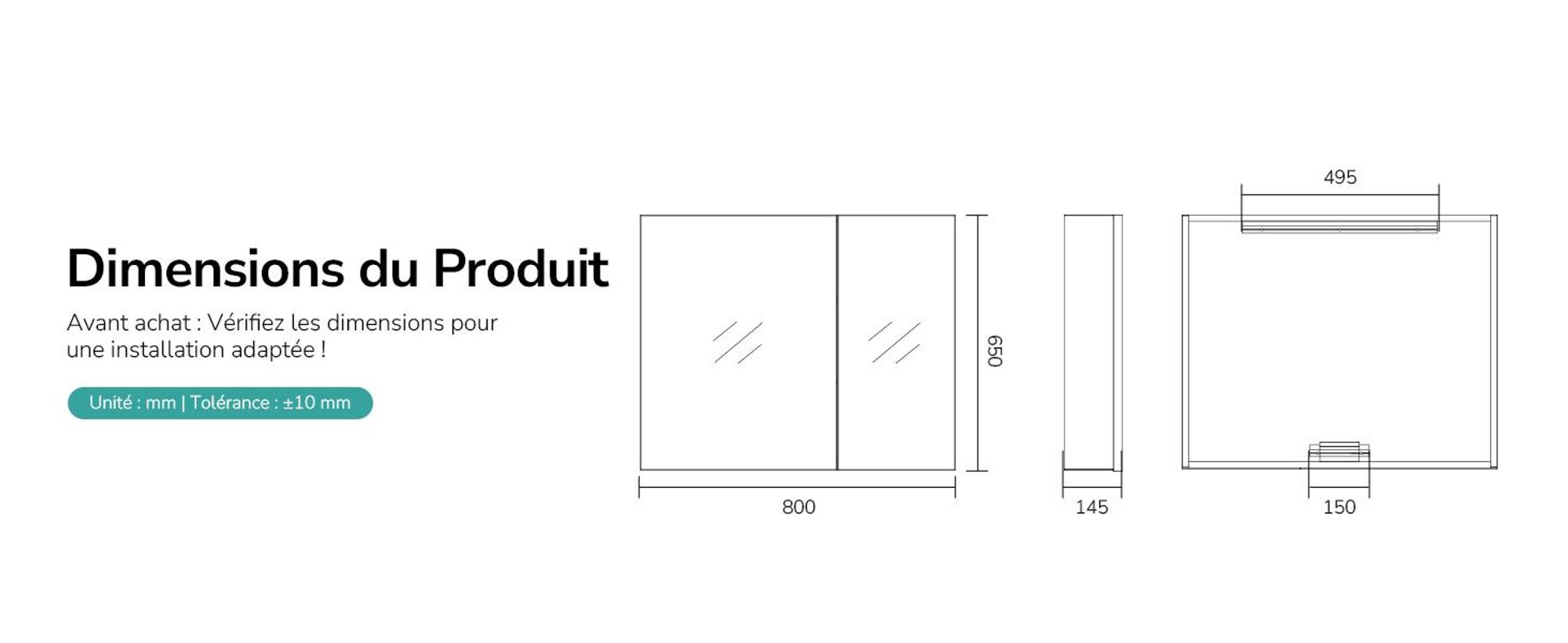 EMKE Armoire de toilette Blanc mat Double porte 65x80x14,5 cm Montage mural avec rangement & étagère en verre acier réglable Idéal pour l'organisation de la salle de bain