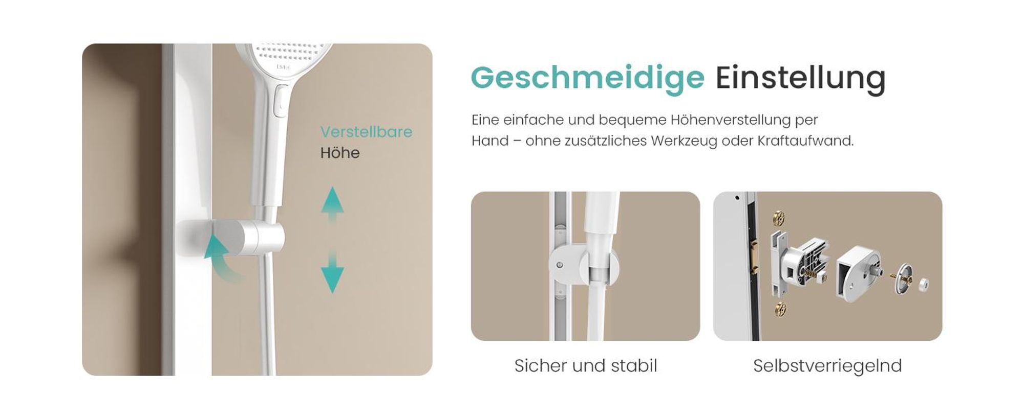 EMKE Duschsystem mit Thermostat, 36x24cm Regenduschkopf, Regendusche mit Glasablage, Handbrause mit 4 Strahlstärken, Bad- & Duscharmaturen, Weiß Matt