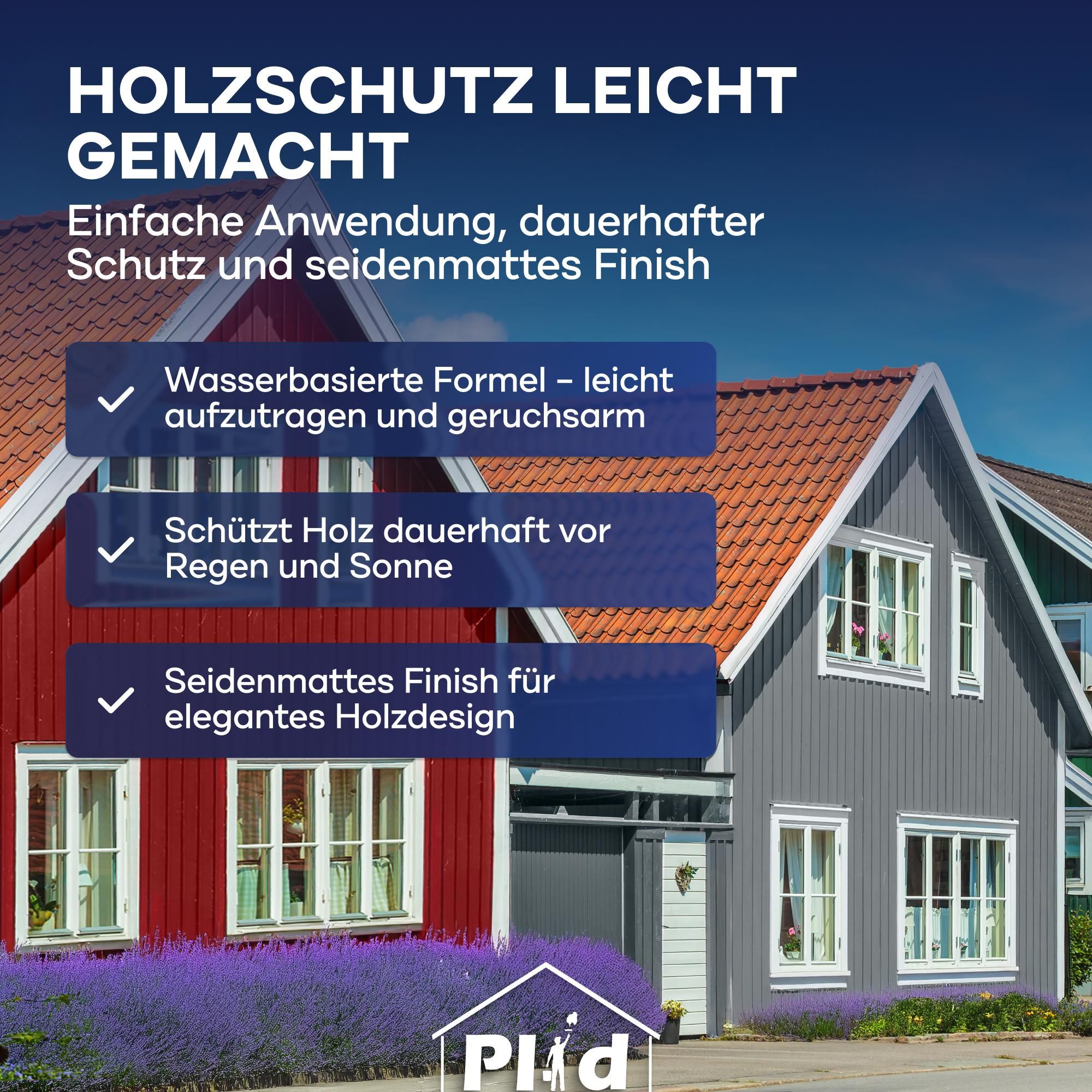 Plid Holzfarbe 0,75l Anthrazit, für ca. 8m² /  Innen & Außen - Wetterschutzfarbe Holzfarbe Außen - Dauerhafte Holzschutzfarbe - Farbe für Holz