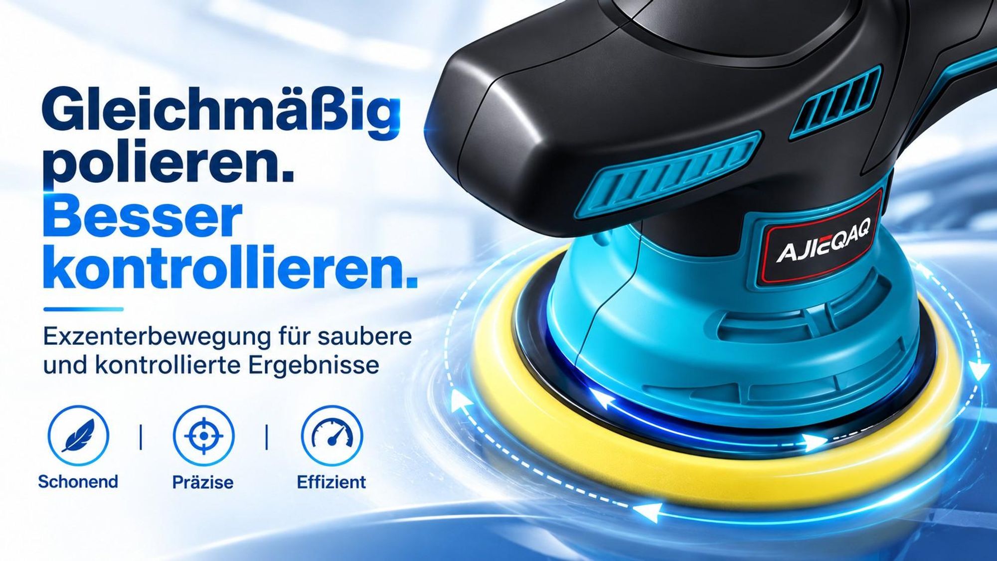 Akku-Poliermaschine 21V MAX, Exzenter-Poliermaschine 150 mm, 9 Stufen, 2500–7800 U/min, 2×2,0Ah Akkus, Soft Start