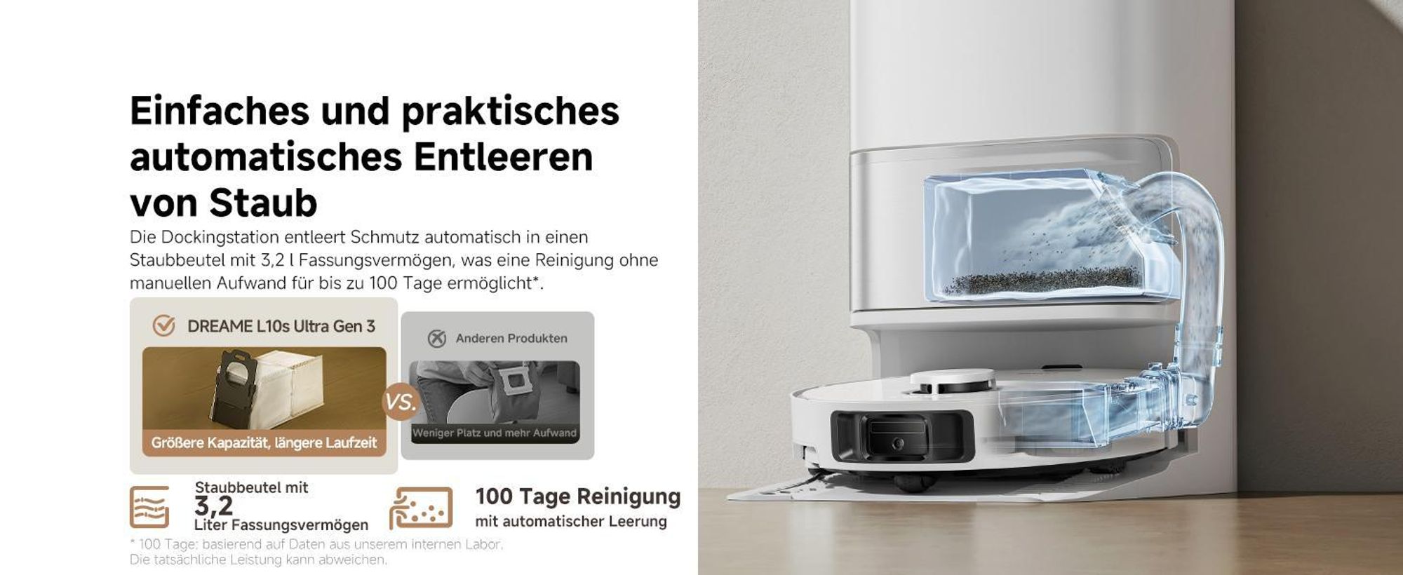 Dreame L10s Ultra Gen3 Staubsauger Roboter mit Wischfunktion&Selbstreinigender Mopp,25KPa Saugleistung,Haustiermodus,All-in-One Dock,Teppichreinigung