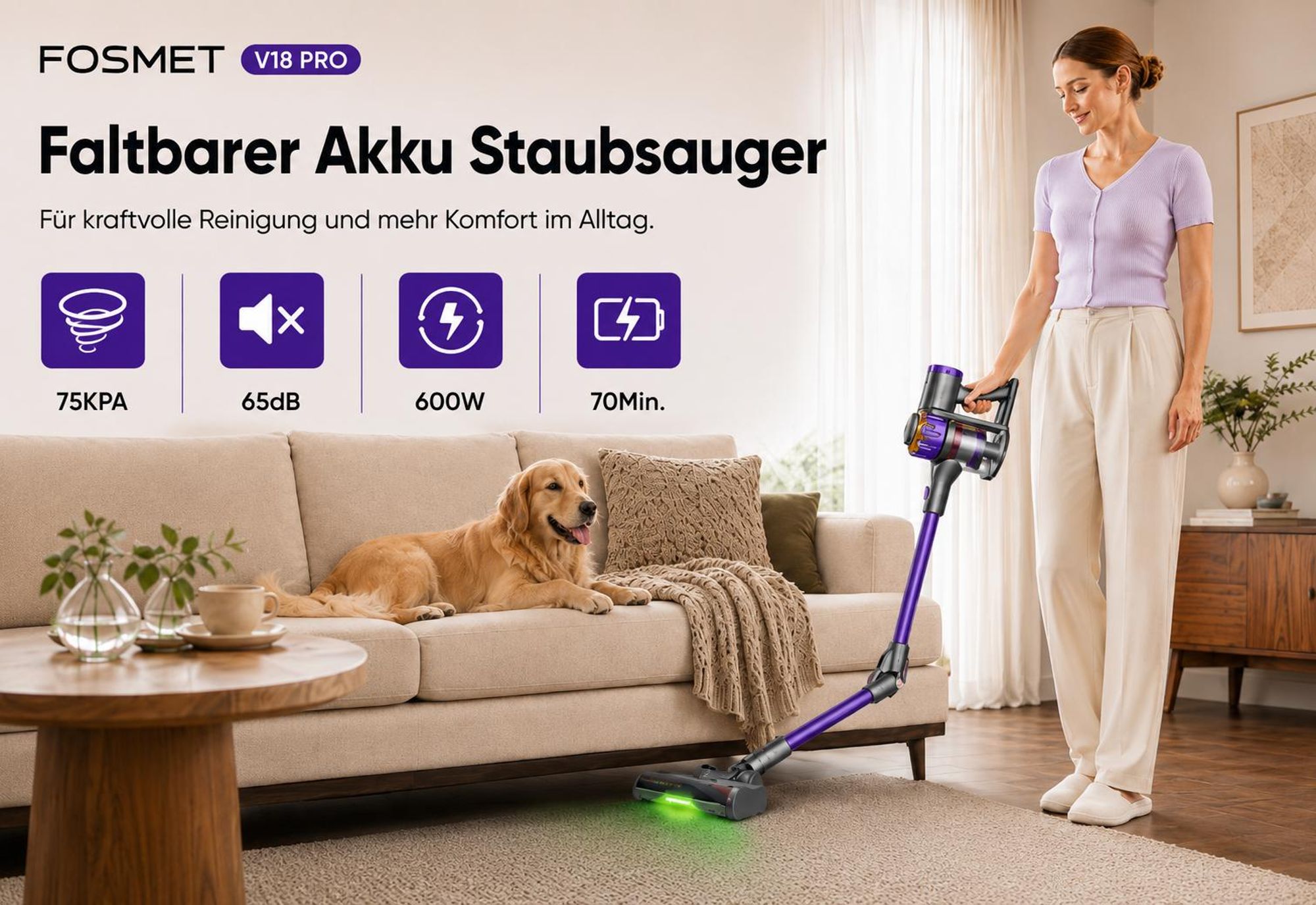 75000Pa Akku staubsauger 600W/70Min.1,2L Staubbehälter,Ultraleiser Staubsauger Kabellos,65dB leise,OLED Display,H14-Filtersystem,handstaubsauger
