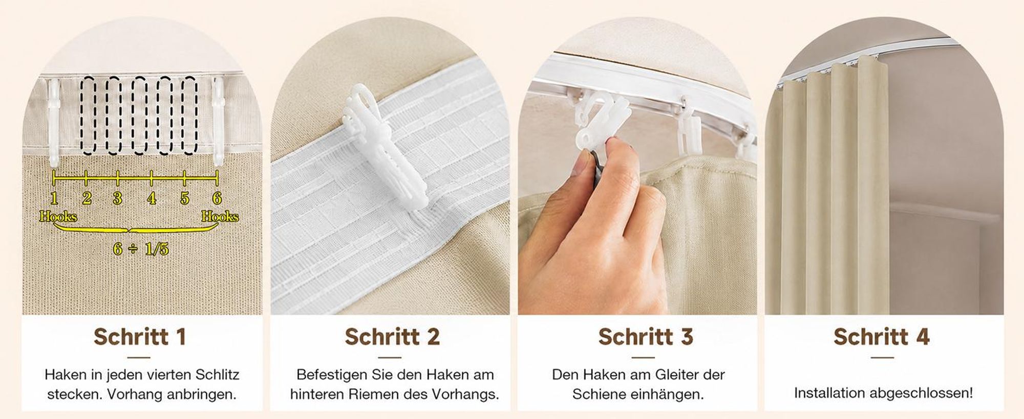 Extra Breite Vorhang Blickdicht Raumteiler mit Schiene Gardinen Vorhänge Türvorhang für Wohnzimmer Schlafzimmer, B254xH244cm, Beige