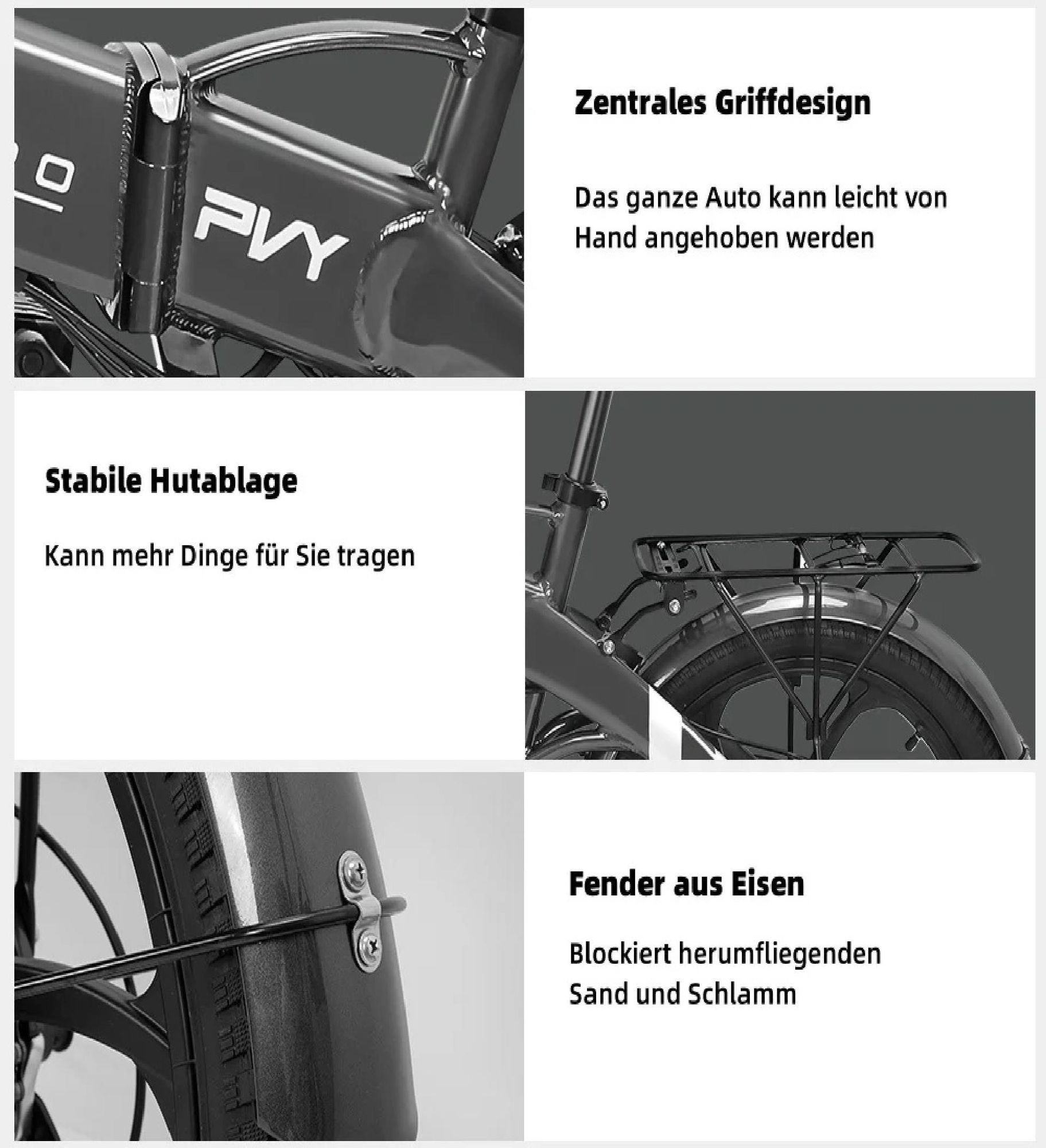 PVY Z20 Pro Elektrisches Fahrrad - 250W Motor 36V10.4AH Batterie 80KM Reichweite Mechanische Scheibenbremse - Grau