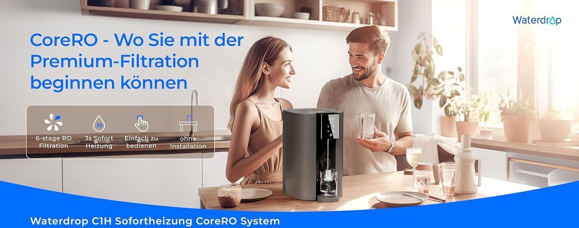 Waterdrop CoreRO Auftisch Umkehrosmose-System mit 1 zusätzlichen Ersatz-Wasserfilter(WD-C1RF), Sofortiger-heiß Wasserspender, 5 Temperaturoptionen, 6-stufige Filtration