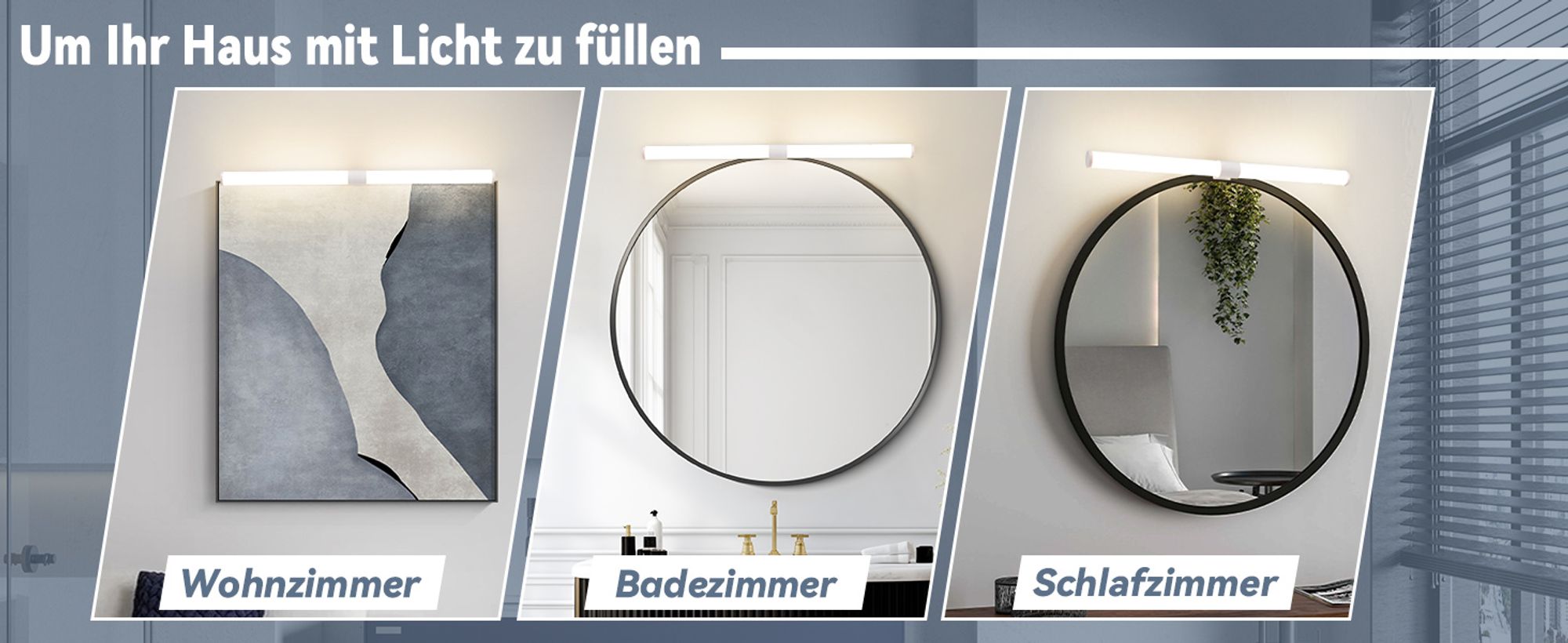ZMH Spiegelleuchte LED Lampe 60CM Klemmbar IP44 8W Wand Weiß Wandleuchte 4000K Neutralweiß Modern