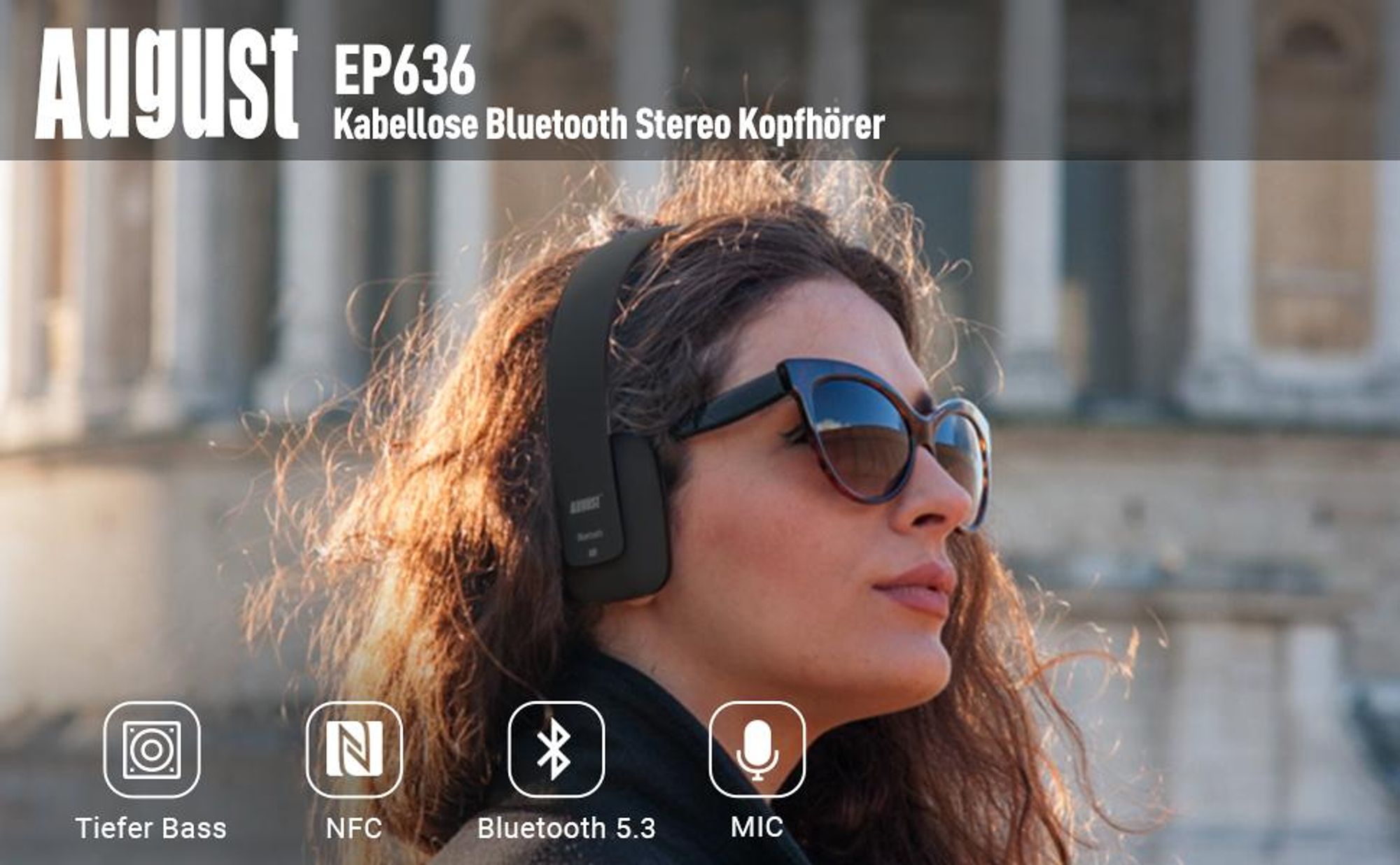 Ohraufliegend Kopfhörer Bluetooth Wireles Stereo Wiederaufladbar - August EP636B
