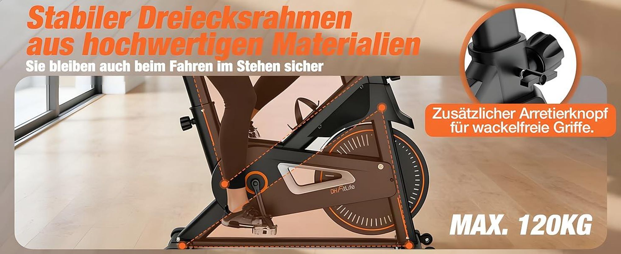 DH FitLife 2026 Heimtrainer Fahrrad, magnetisches Ergometer mit Pulssensor & APP, leises Indoor Bike, neuer Lenker & Monitor