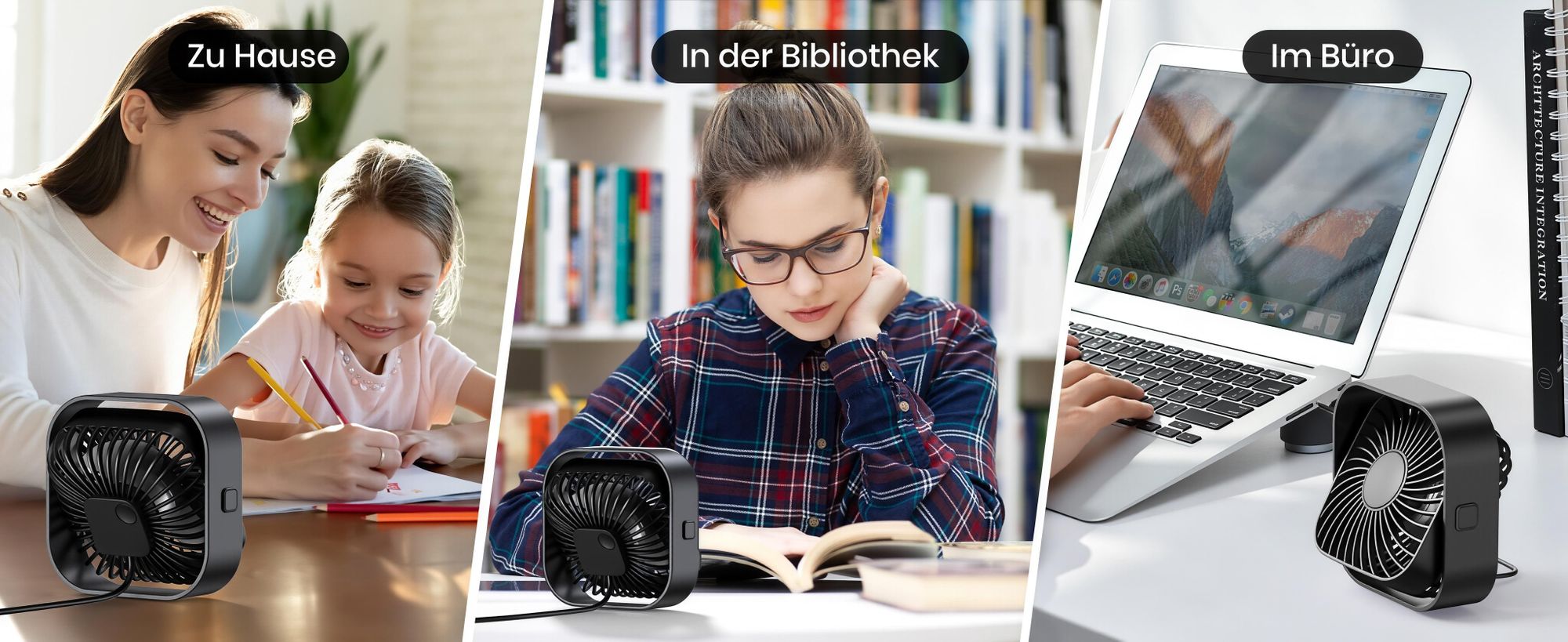 2er Mini USB Ventilator,Tragbarer Tischventilator mit 360° Drehbarer Kopf,3 Geschwindigkeitsstufen,Leiser 40db,Antirutschmatte