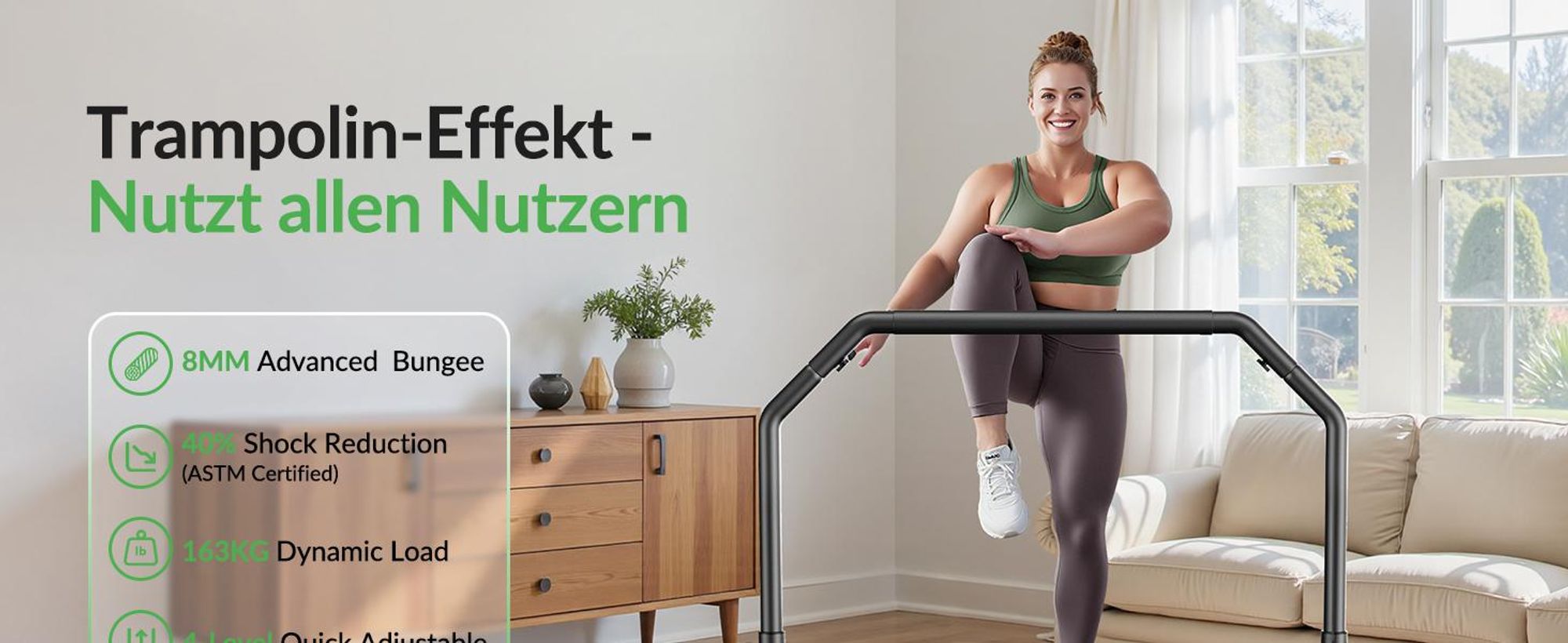 BCAN 48“ Rebounder-Trampolin für Erwachsene, 226 kg Tragkraft, Bungee-Seilen, Verstellbarer Griff, stabil, leise, Innen/außen, Ganzkörpertraining