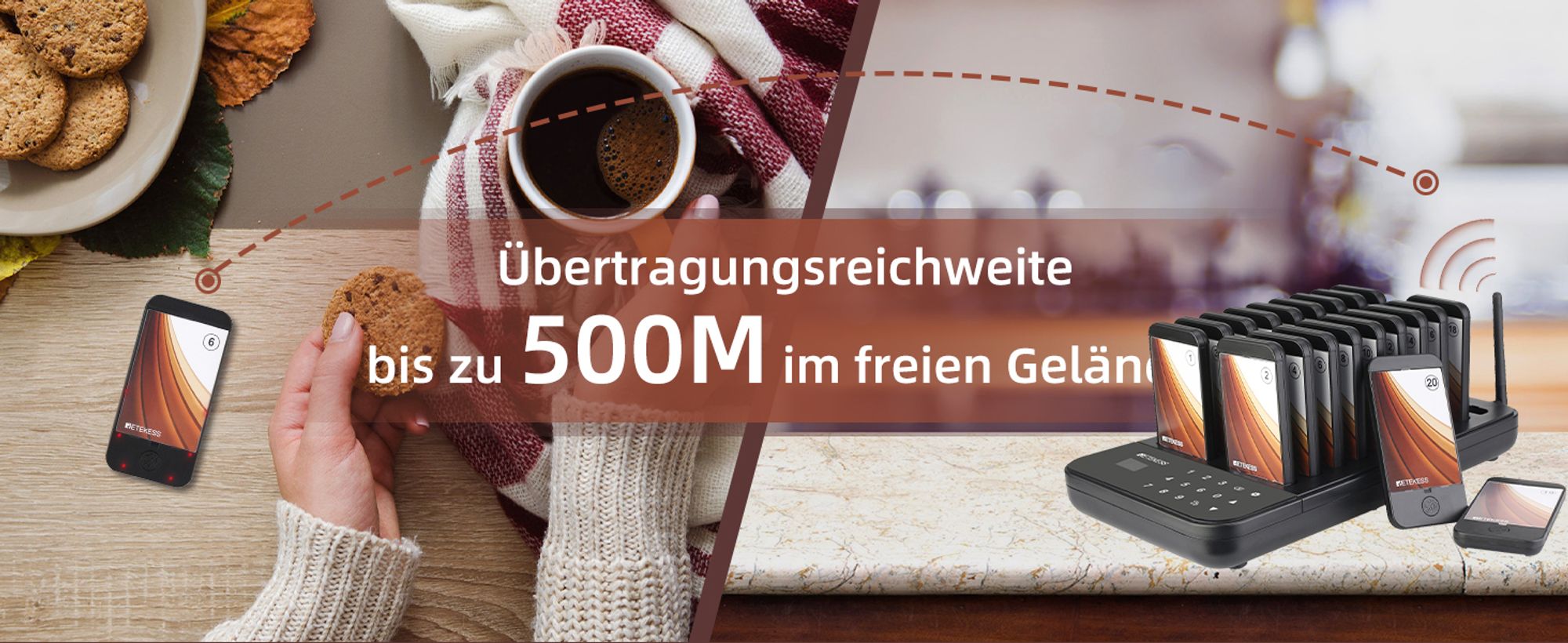 Retekess TD173 Restaurant Pager System, 20Pagers, 500M Pager Rufsystem, 7 Rufmod, 24H, Pager Pieper für Food Court, Hotel, Café, Bar, 998 Kanäle