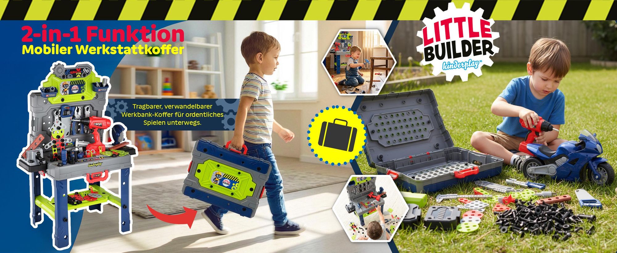 Kinder Werkbank Spielzeug mit Zubehör und Batteriebetriebener Bohrmaschine – Lernset für Kinder ab 3 Jahren