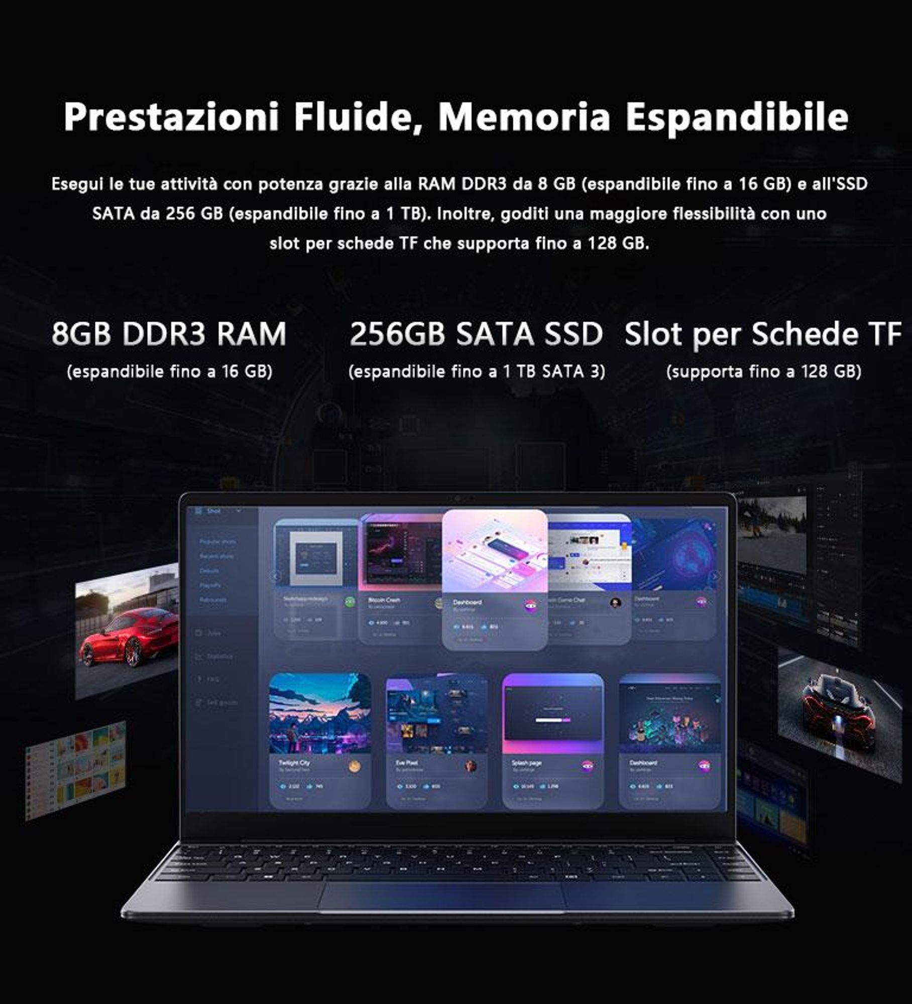 Portatile CHUWI CoreBook-K1 con processore i3-10100Y, schermo IPS FHD da 14", 8 GB di RAM, SSD da 256 GB, Bluetooth e Windows 11