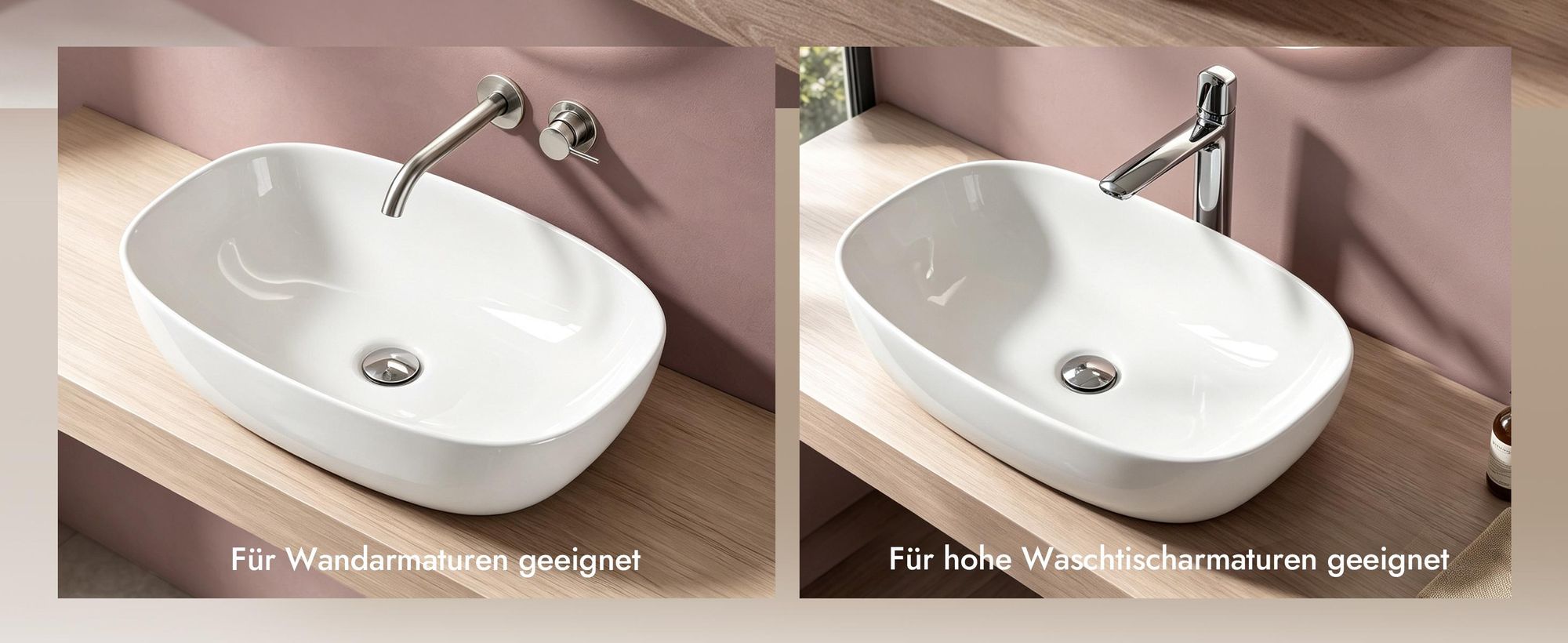 doporro Aufsatzwaschbecken Keramik Waschbecken Waschschlae 600x395x140 mm Gäste-WC weiß glänzend Handwaschbecken Waschtisch Brüssel104