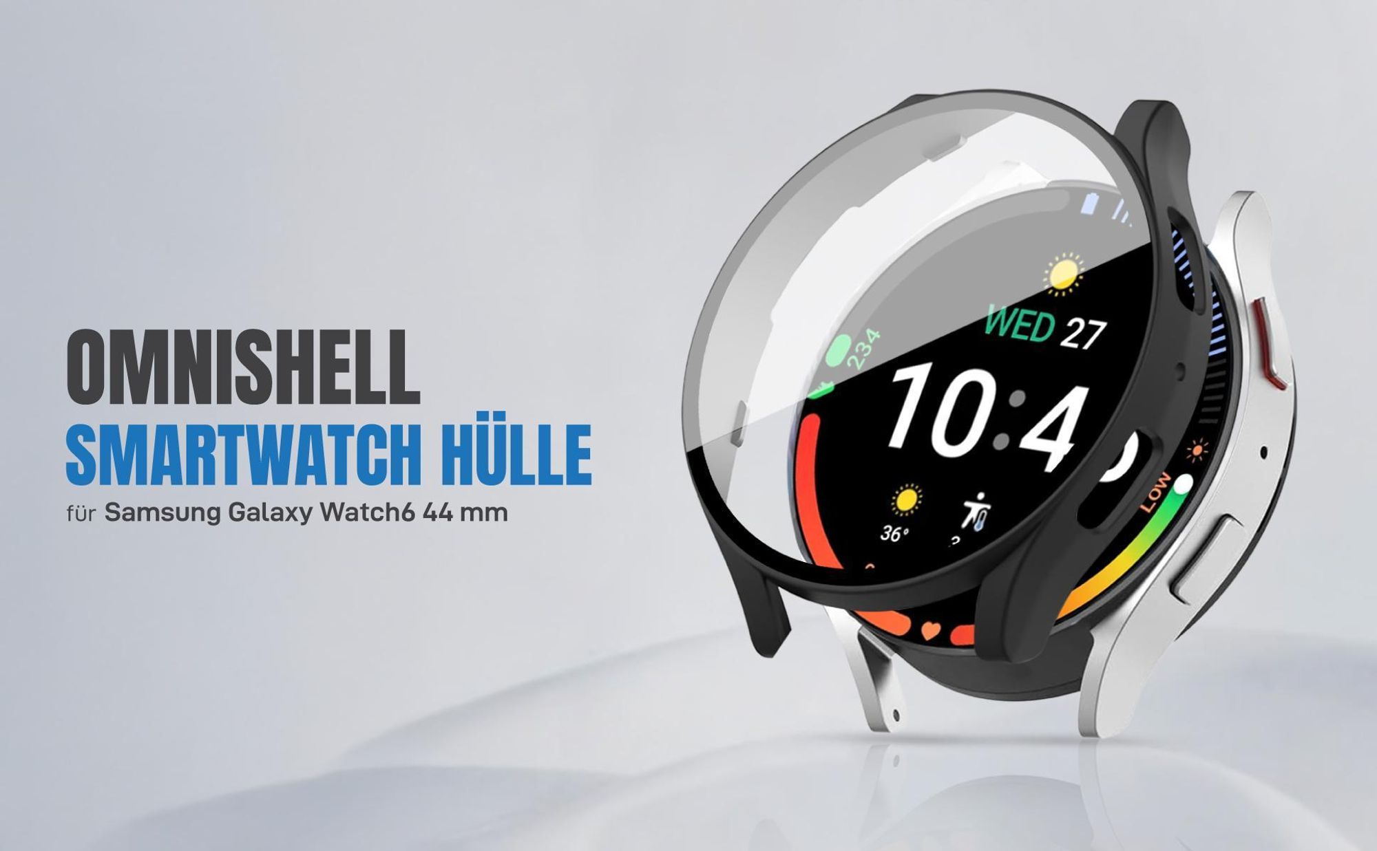 Schwarze 360 Grad Hülle für Samsung Galaxy Watch 6 44 mm mit Displayschutz