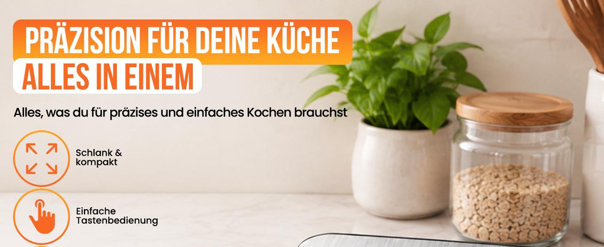 Strex Küchenwaage Digital mit 4 Präzisionssensoren - 1g bis 10kg | Edelstahl Präzisions-Küchenwaage | Inklusive Batterie mit klarem LCD-Display und Tara-Funktion