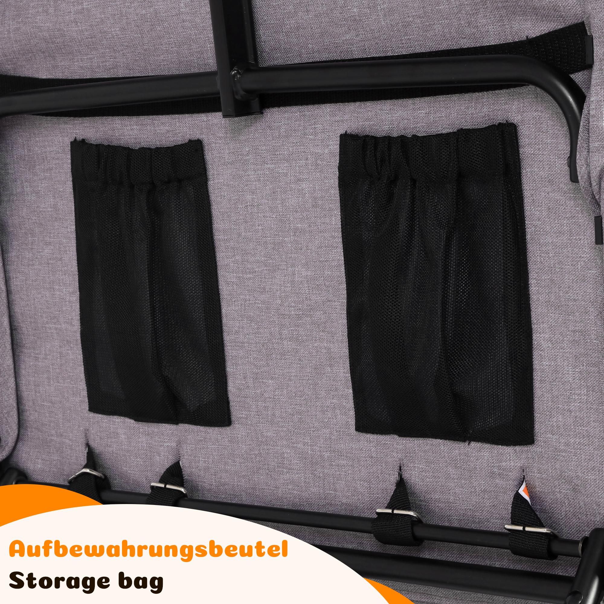 Flieks Bollerwagen faltbar mit Dach, Handwagen mit 5-Punkt-Gurt 4 Sitze, Sitz zu Bett umwandelbar, 8-fach Griffverstellung, 138x126x72 cm, Hellgrau