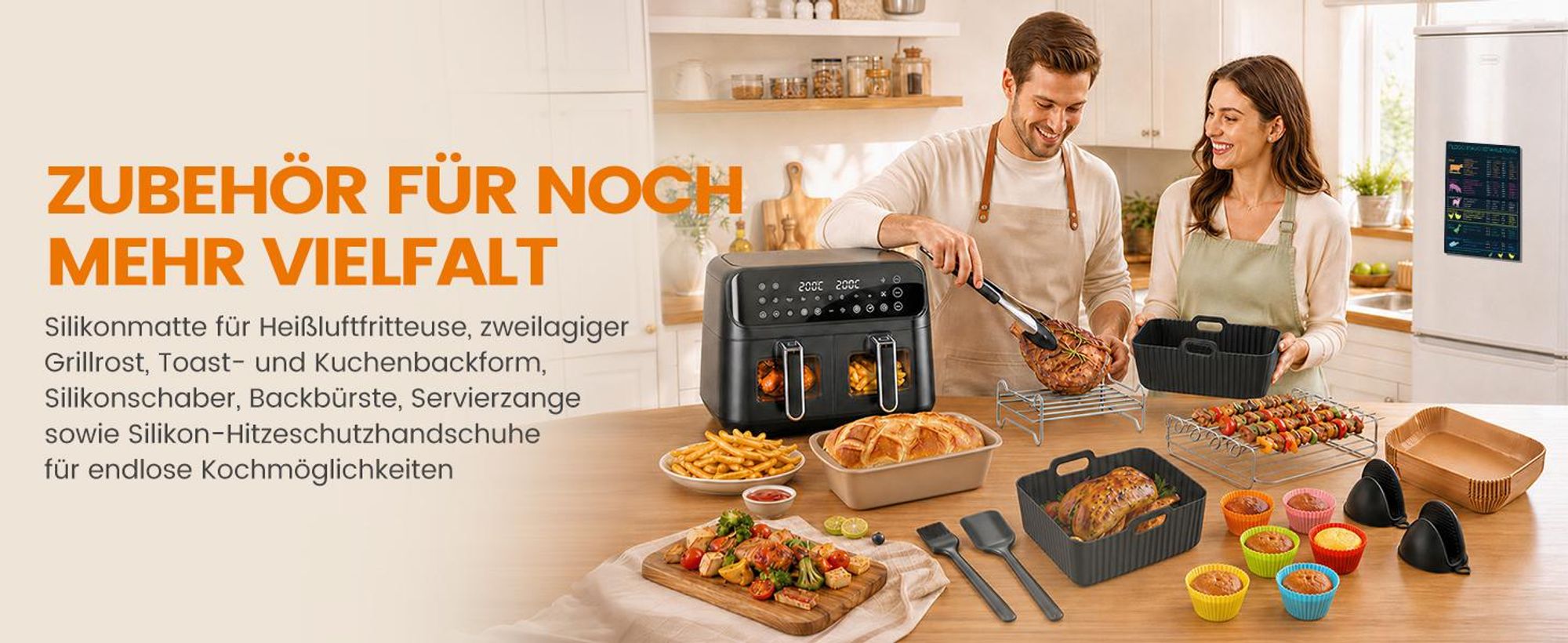 Airfryer Zubehör 24-teilig, kompatibel mit Ninja Cosori, Silikonform Zubehör Set für Dual Zone 7,6–10,4 L, faltbar, BPA-frei, spülmaschinenfest